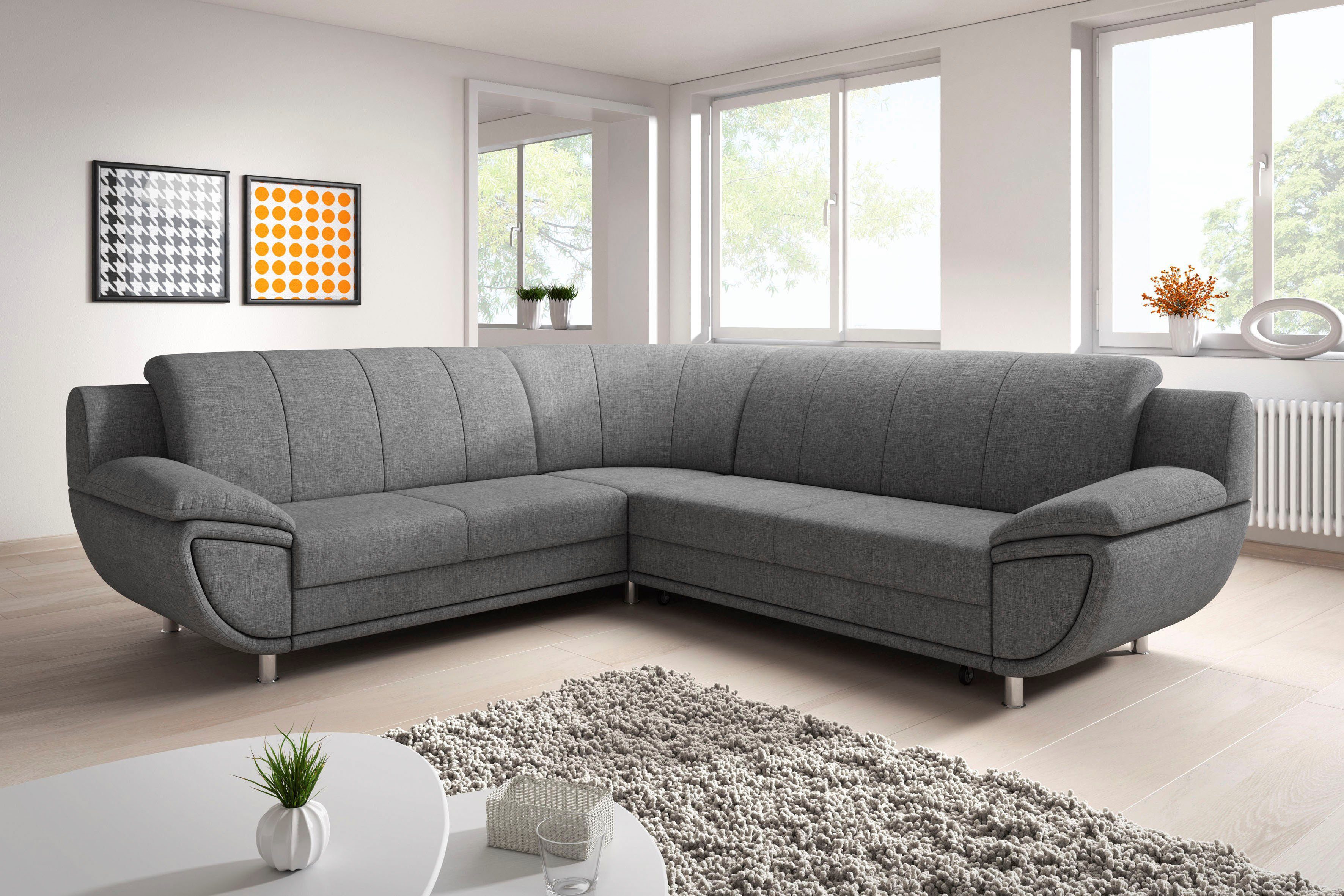 TRENDMANUFAKTUR Ecksofa Rondo II, zeitlos & elegant, bequeme Armlehnen, L-Form, wahlweise mit Federkern, wahlweise mit Bettfunktion, B/T 247/267cm