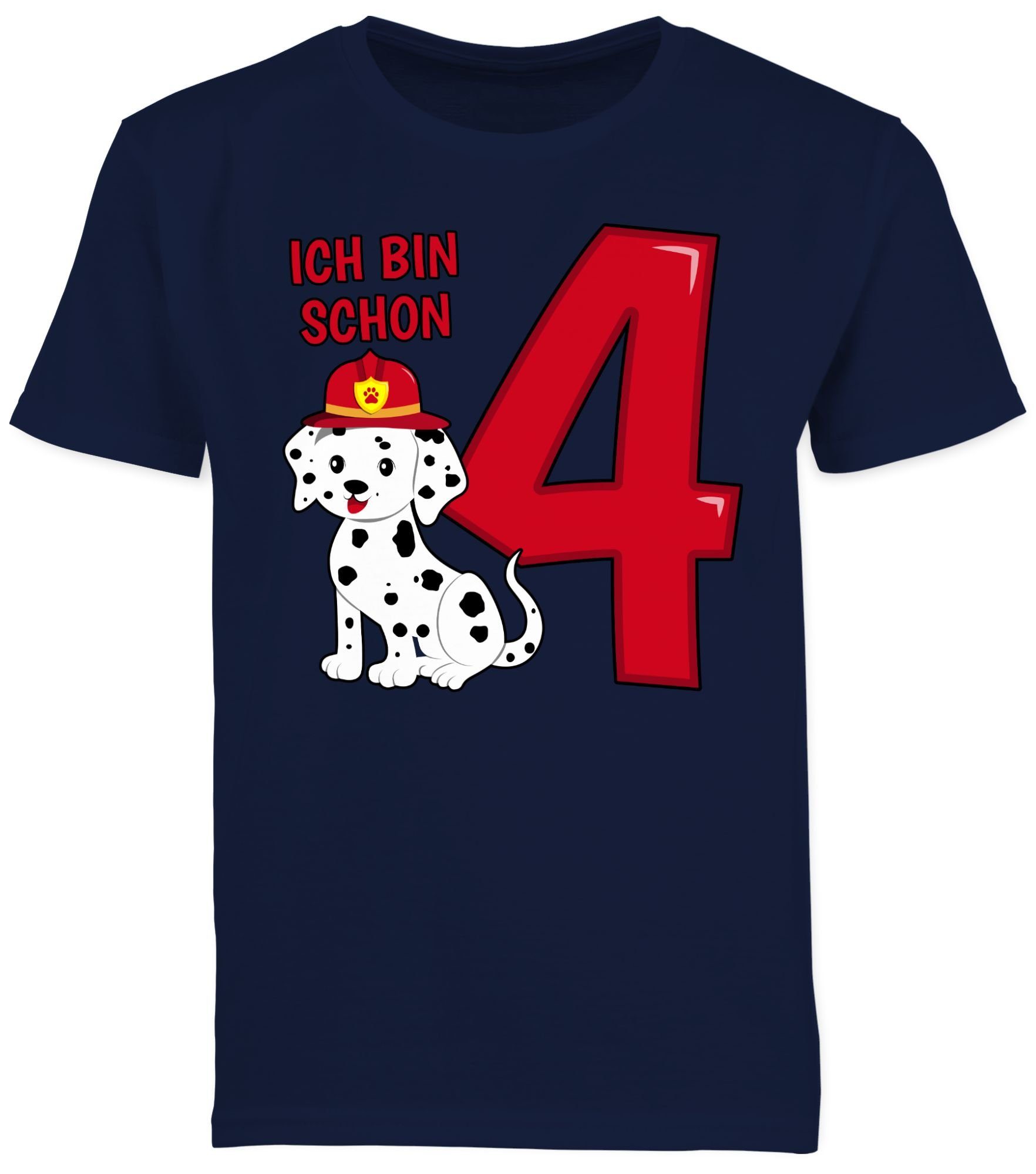 Shirtracer T-Shirt Ich bin vier Hund 4. Feuerwehr Geburtstag Dunkelblau schon 01