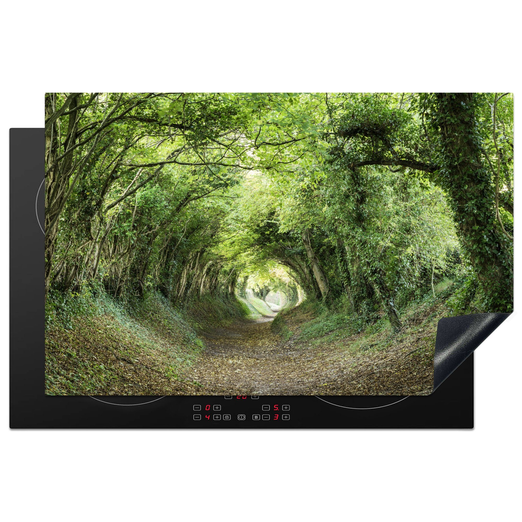 MuchoWow Herdblende-/Abdeckplatte Wald - Straße - Tunnel, Vinyl, (1 tlg), 81x52 cm, Induktionskochfeld Schutz für die küche, Ceranfeldabdeckung