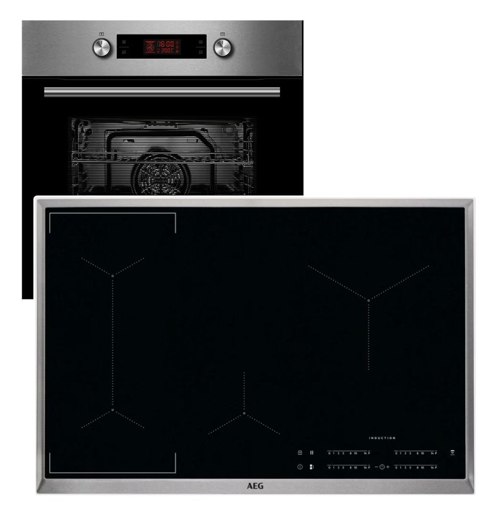 Midea Backofen-Set Pyrolyse Backofen+ AEG 80cm Induktionskochfeld Bridge Booster Hob2Hood, mit 1-fach Teilauszug, Pyrolyse-Selbstreinigung
