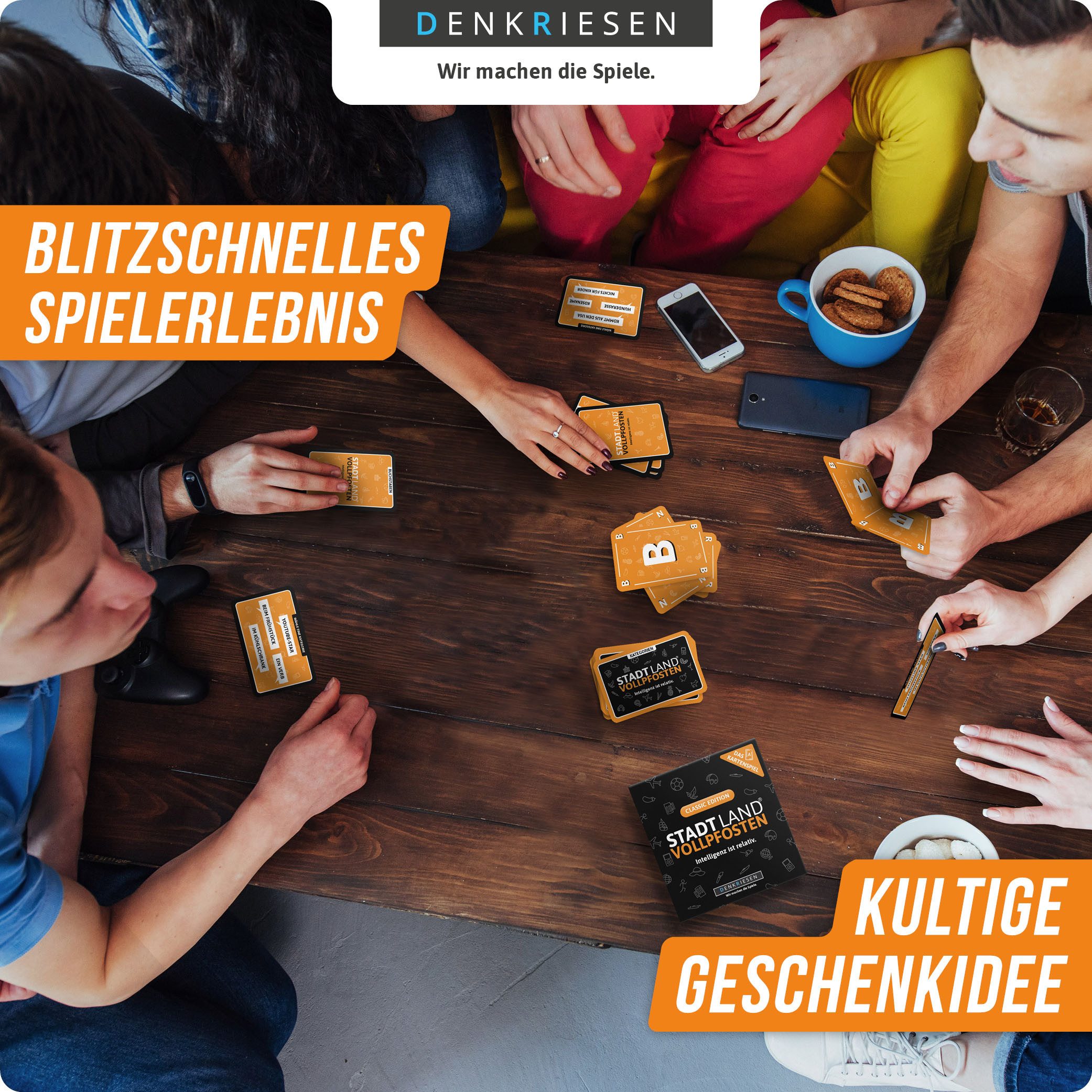 Denkriesen Spiel Stadt Land Vollpfosten, Classic Edition, Familienspiel, Made in Germany