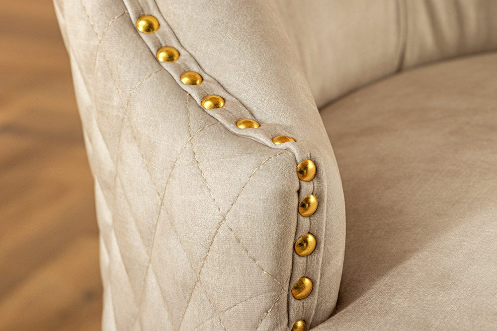 riess-ambiente Esszimmerstuhl CASTLE DELUXE beige/gold - Samt, Edelstahl, Löwenkopf-Griff (Einzelartikel, 1 St), glamouröser Stuhl mit Nieten - ideal für Deinen – Bild 5 von 5
