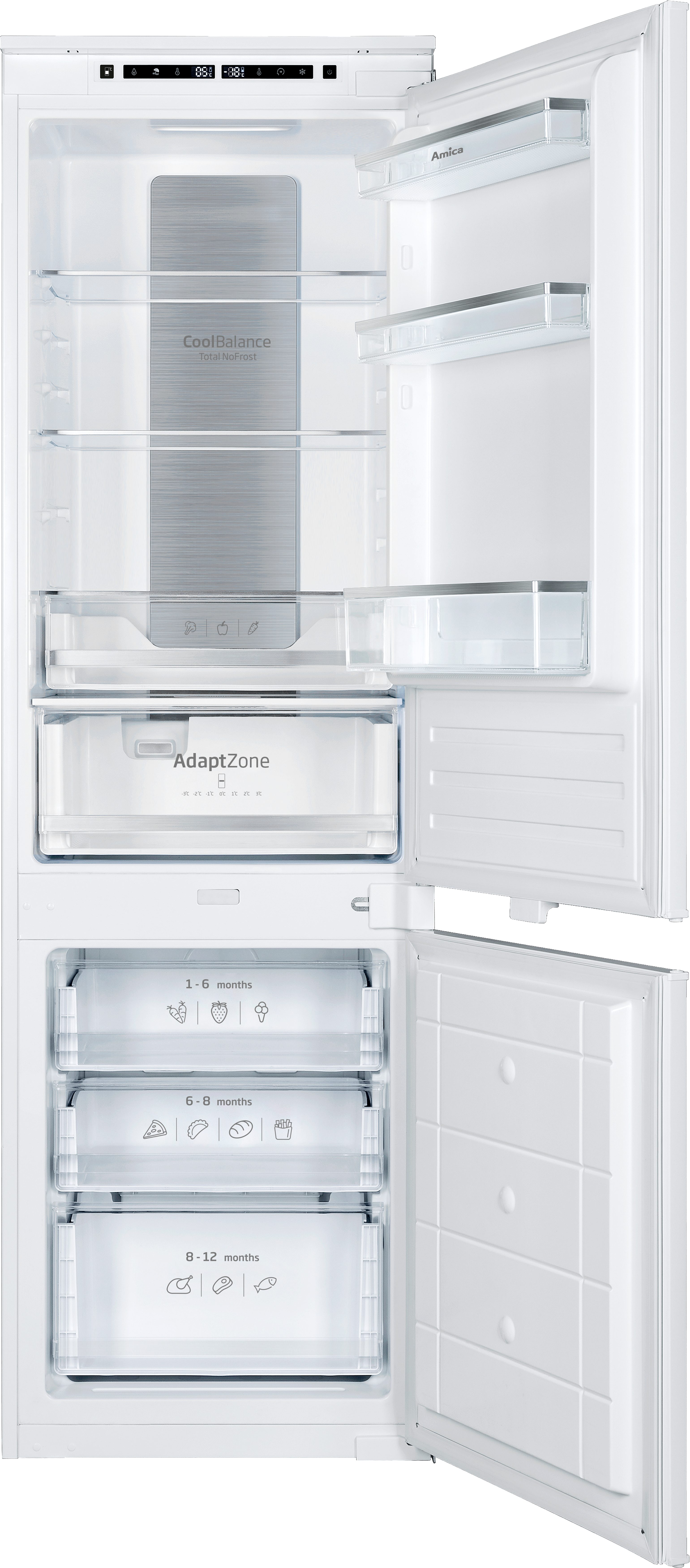 Amica Einbaukühlgefrierkombination EKGCX 387 960, 177,1 cm hoch, 56 cm breit, NoFrost‑Kühlkombi mit schneller Kühlung und klarer LED‑Sicht