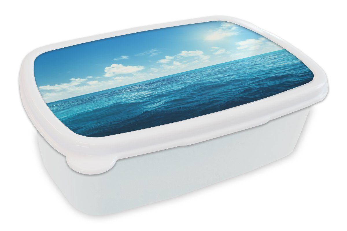 MuchoWow Lunchbox Meer - Himmel - Sonne, Kunststoff, (2-tlg), Brotbox für Kinder und Erwachsene, Brotdose, für Jungs und Mädchen weiß