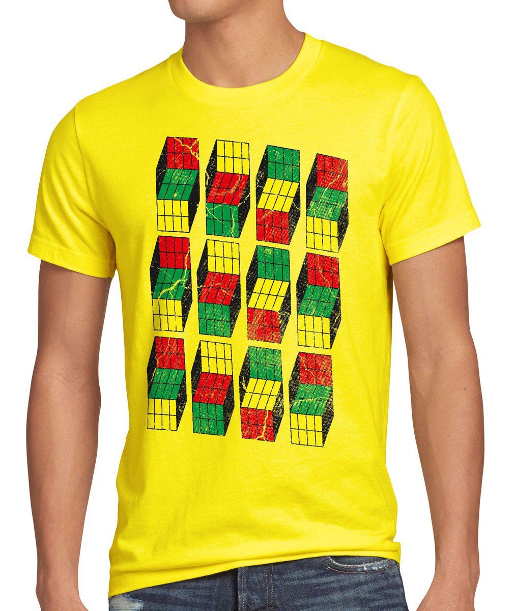 Sheldon Theory Zauber Cooper Rubik Herren Meltig Print-Shirt Big Cubes gelb T-Shirt Würfel style3 Bang