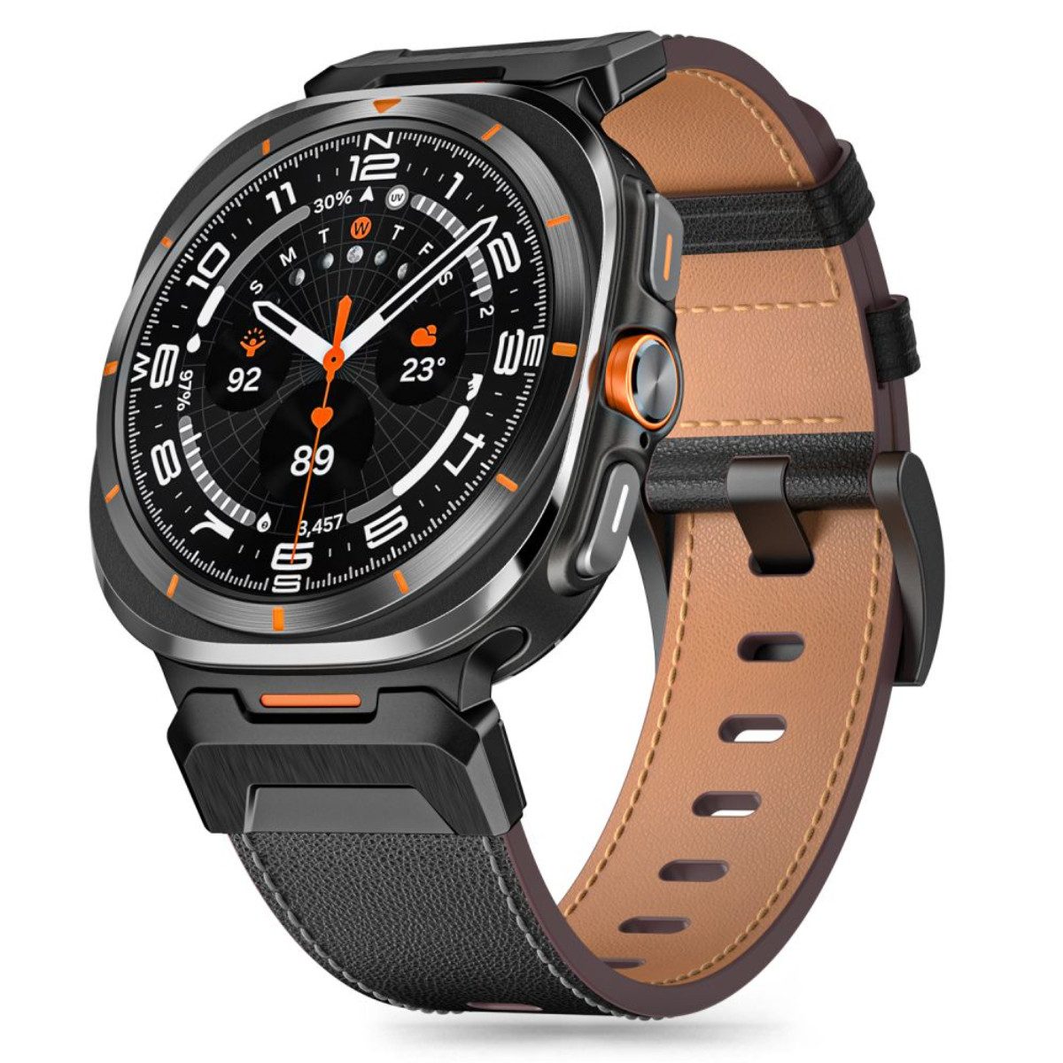 TECH PROTECT Smartwatch-Armband für Samsung Galaxy Watch Ultra (47 mm), Elegantes Echtlederarmband mit Aluminiumanschlüssen