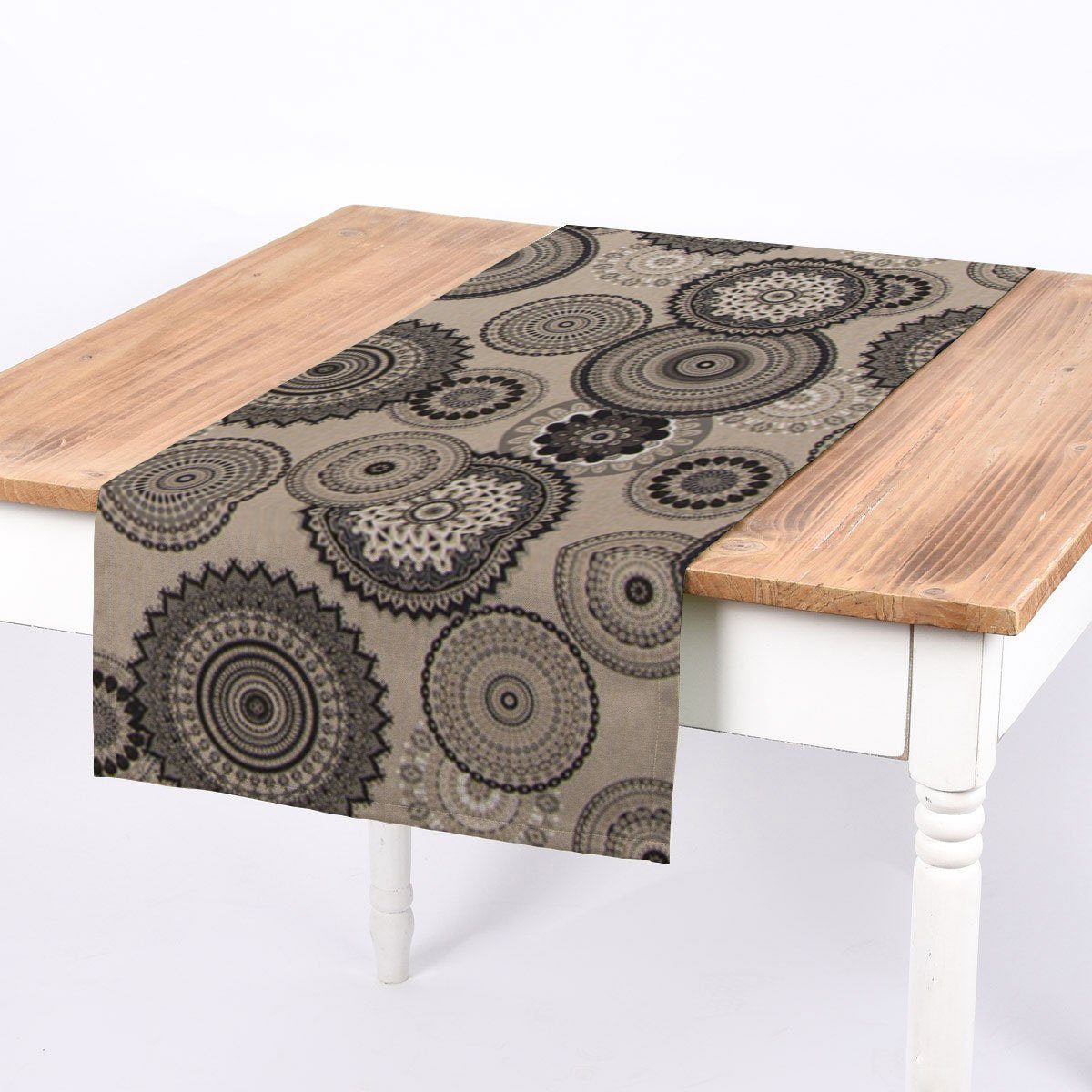 SCHÖNER LEBEN. Tischläufer SCHÖNER LEBEN. Tischläufer Mandalas natur grau 40x160cm, handmade