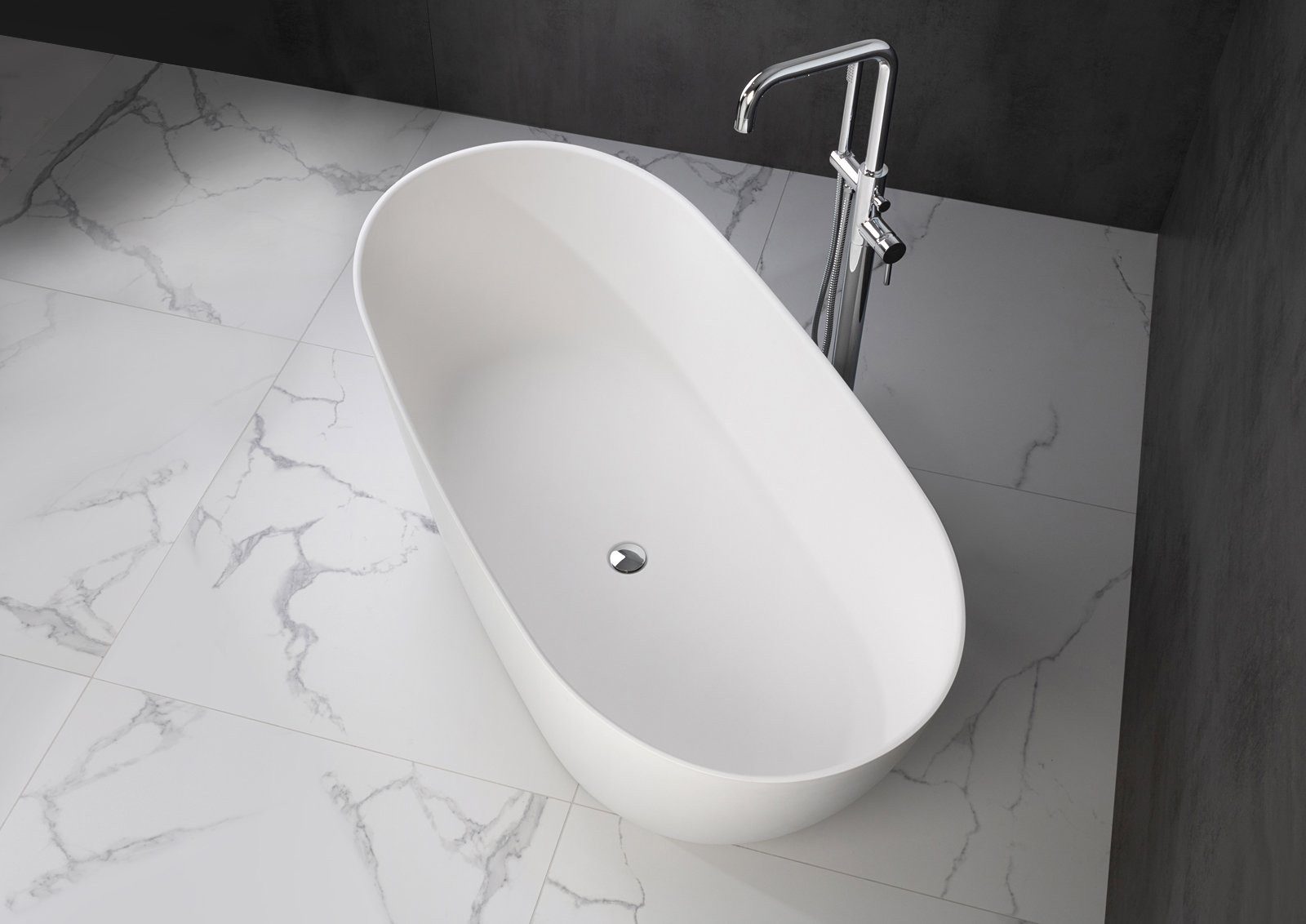 Intarbad Badewanne Freistehende Badewanne aus Mineralguss 160x74x60 cm in Weiß Glanz oder