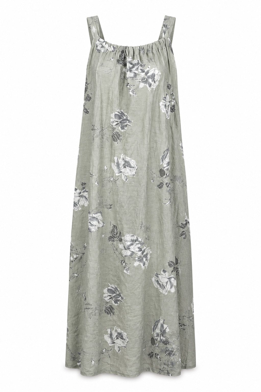 ITALY VIBES Sommerkleid - Maxikleid Leinen Rosenmuster - Lockeres Kleid Damen ONE SIZE - passend für Größen M bis XL