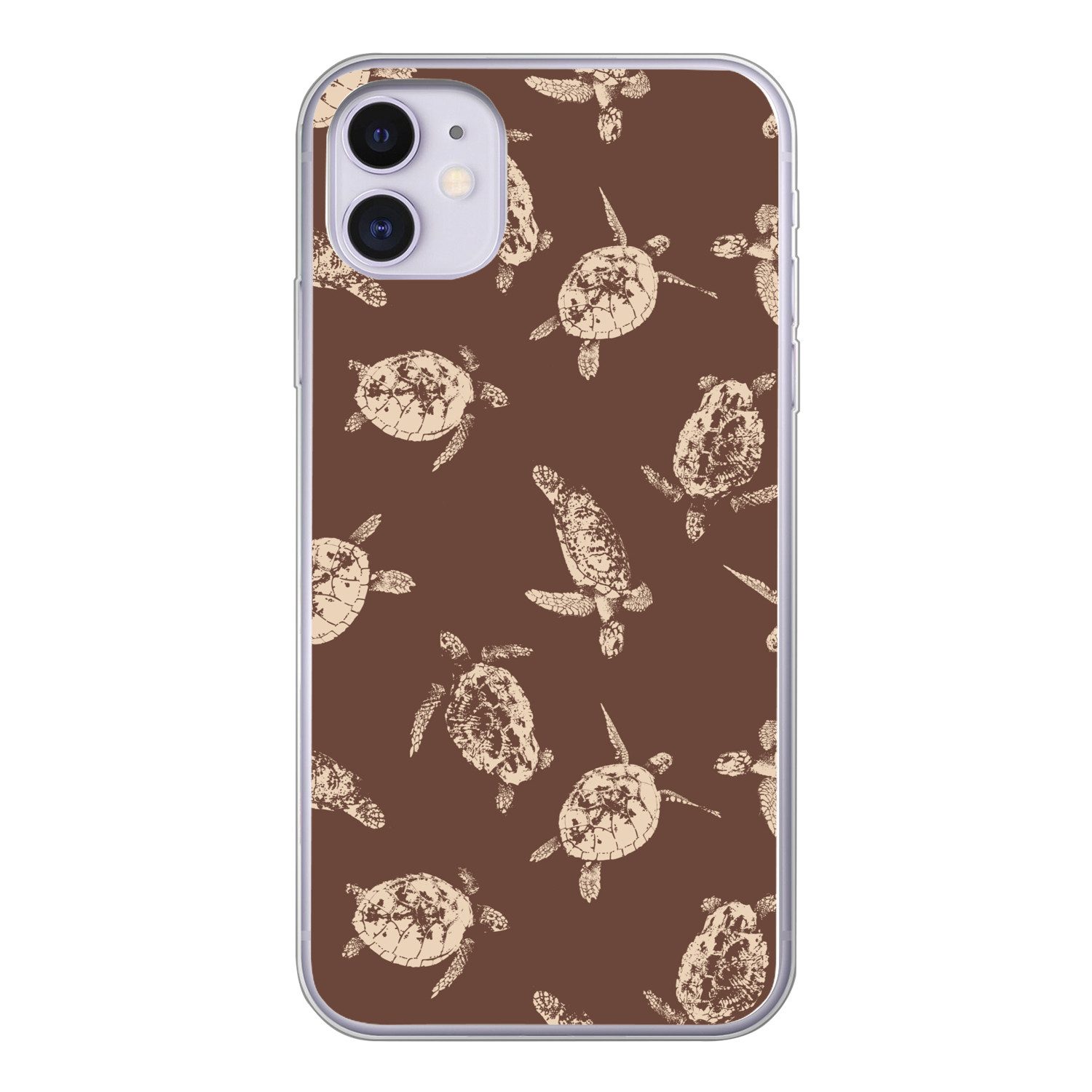 MuchoWow Handyhülle für Apple iPhone 11 Schildkröten - Muster - Braun - Beige, Smartphone-Bumper, Print, Handy Schutzhülle Dünn