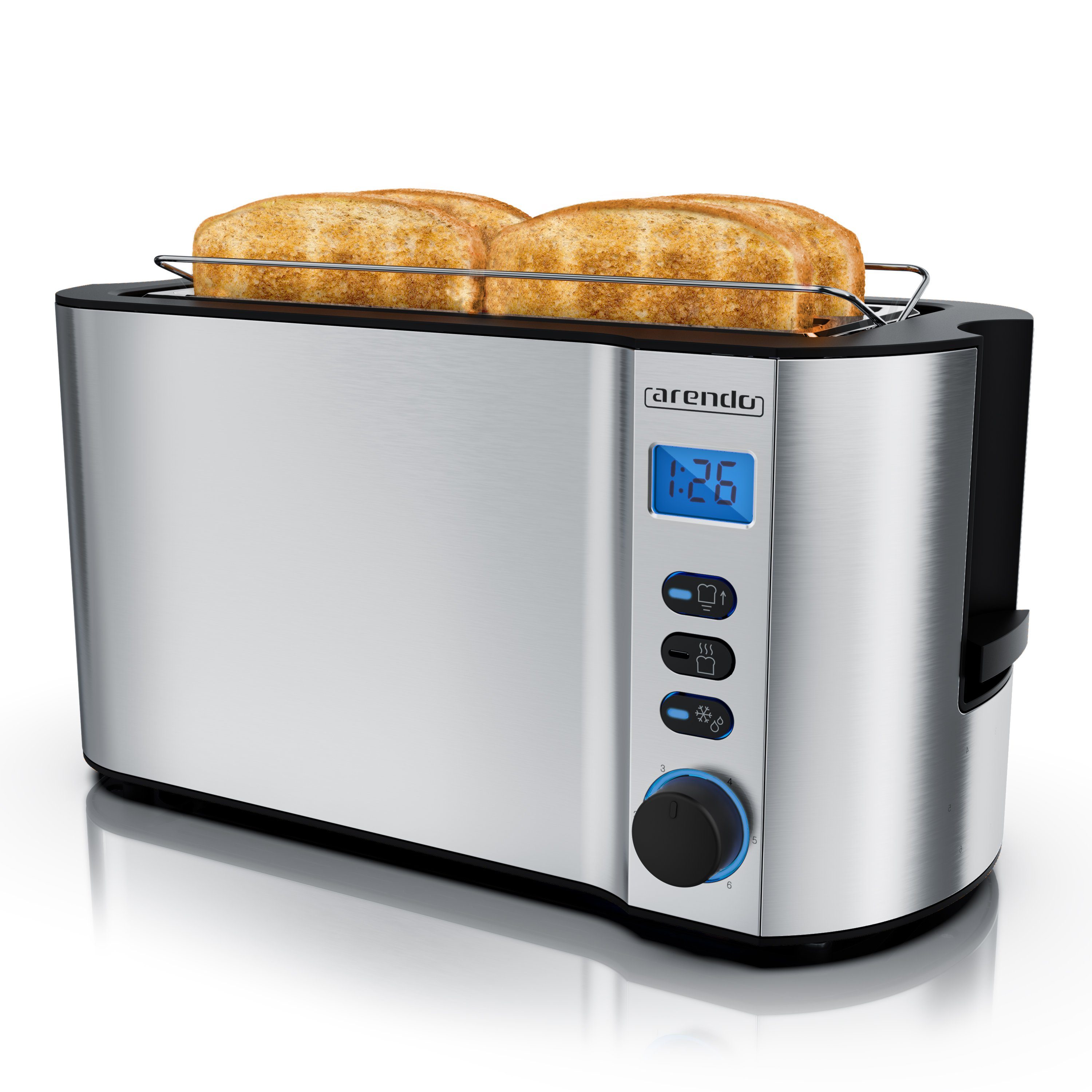 Arendo Toaster, 2 lange Schlitze, für 4 Scheiben, 1500 W, Langschlitz, Brötchenaufsatz, Wärmeisolierendes Gehäuse, Display