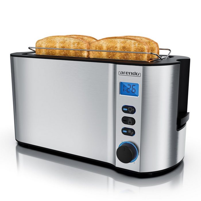 Arendo Toaster 2 lange Schlitze für 4 Scheiben 1500 W Langschlitz Brötchenaufsatz Wärmeisolierendes Gehäuse Display