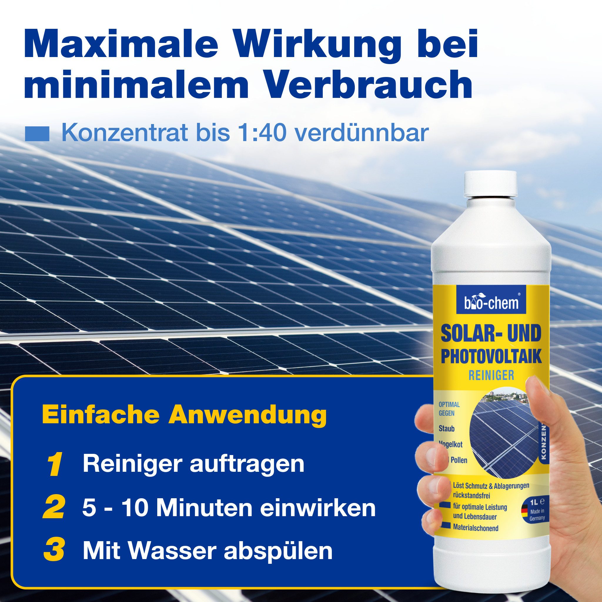 bio-chem Solar- und PV Photovoltaik-Reiniger - 1 L Konzentrat 1:20 verdünnbar Reinigungskonzentrat