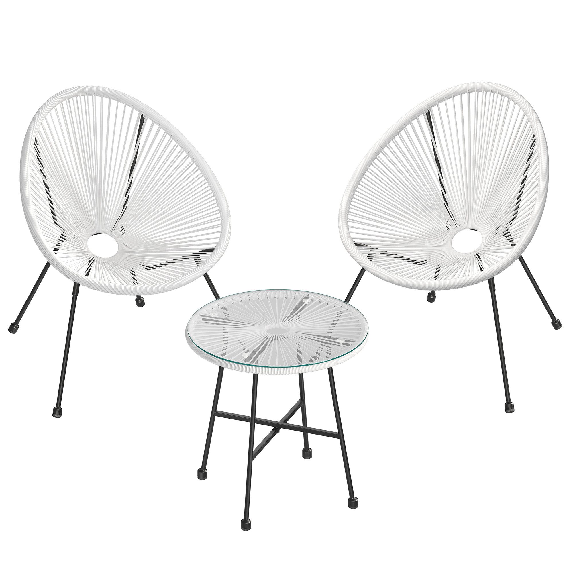 SONGMICS Gartenmöbelset »GGF013B01 GGF013C01 GGF013W01«, 3er-Set, Garten-Sitzgruppe, Lounge-Set aus Polyrattan, Tisch mit Glasplatte und 2 Stühle