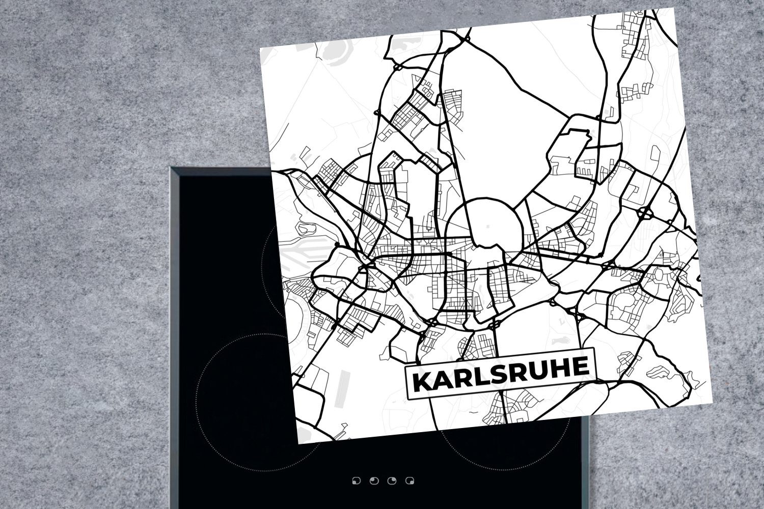 Arbeitsplatte MuchoWow Ceranfeldabdeckung, - Vinyl, Karlsruhe - - küche Herdblende-/Abdeckplatte (1 tlg), Stadtplan, 78x78 für Karte cm, Karte