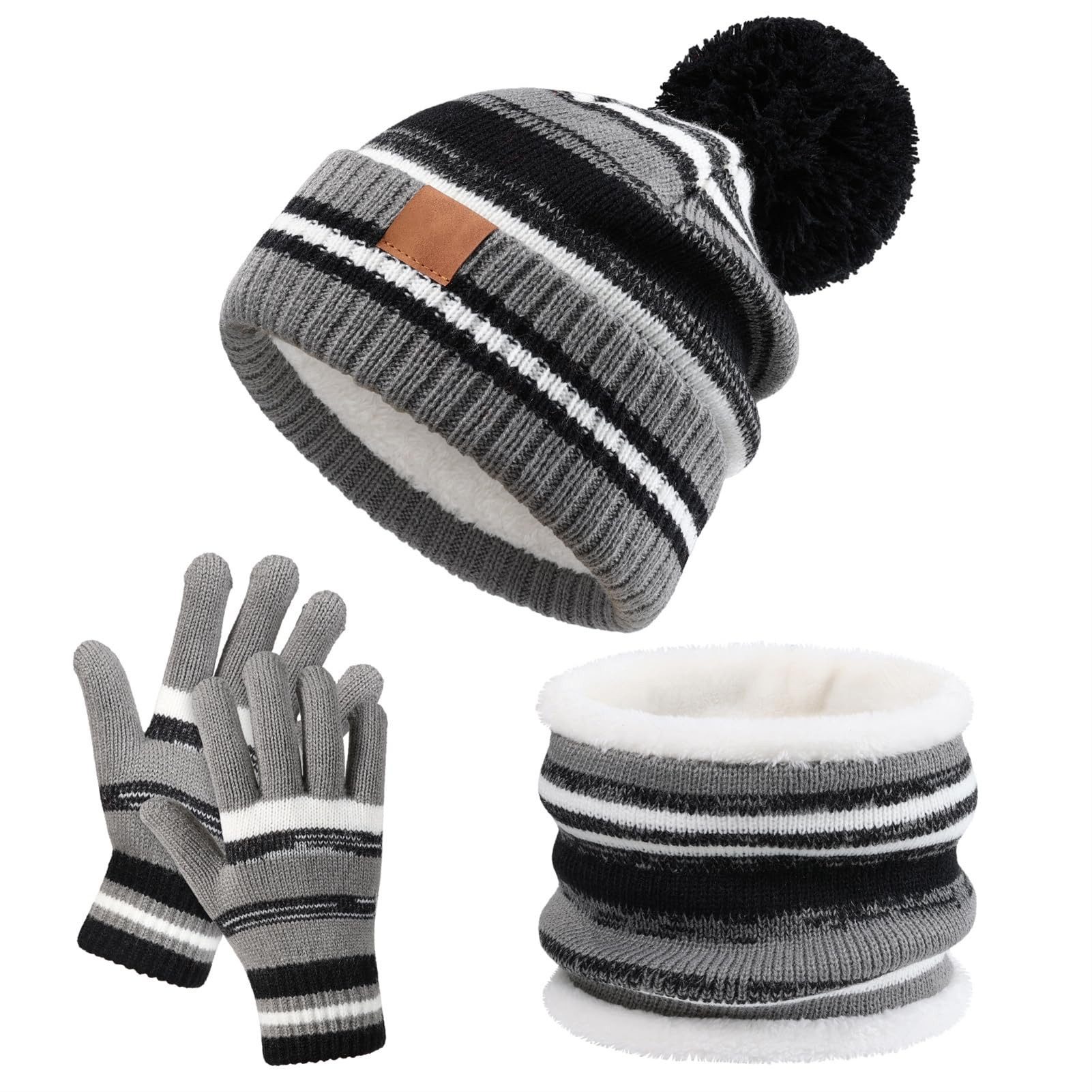 Autrucker Filzhut Kinder Unisex Strickmütze Winter Warme Schal Handschuhe Set Geeignet für Jungen und Mädchen im Alter von 4–10 Jahren