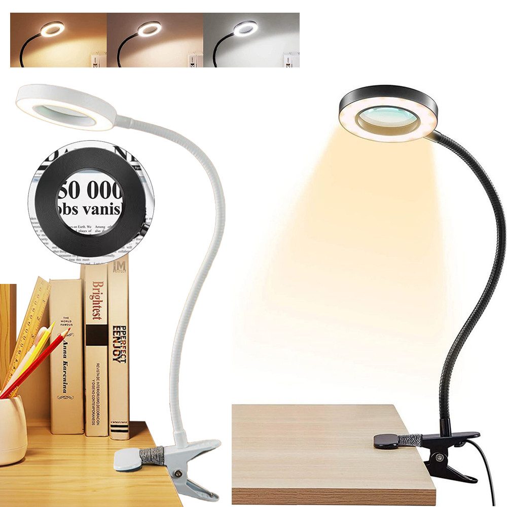 PRIISF Malvorlage Diamond Painting Werkzeuge Zubehör 5X Lupenbrille Licht LED Lupe Lampe (Flexibel USB Tisch-Lampe LED Klemmleuchte, Dimmbare Klemm-Tischlampe LED Desk Schreibtischleuchte), Diamant Painting DIY Arbeitsleuchte Leselupen Klemmlampe