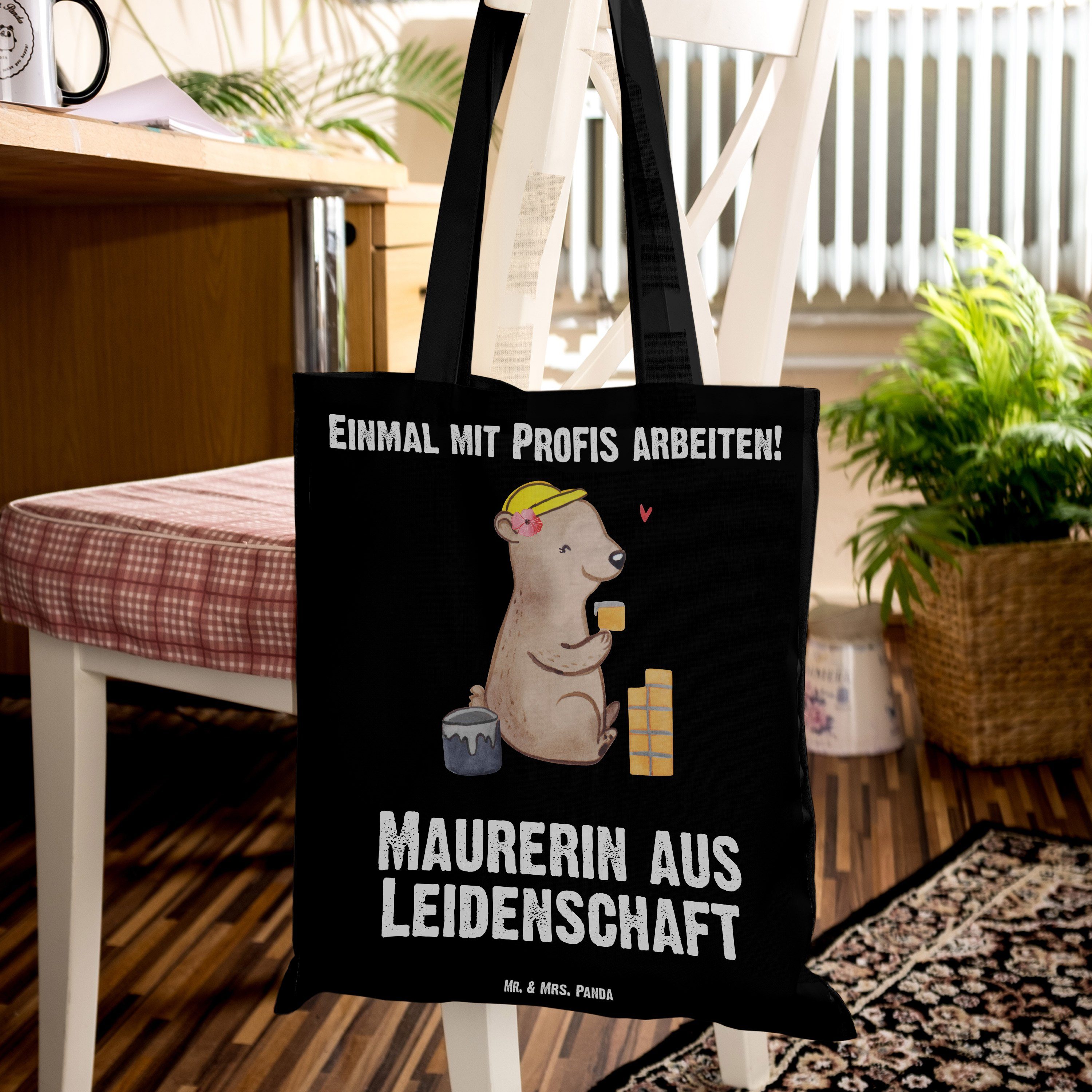 Panda - Schwarz Maurerin Leidenschaft & Geschenk, Tragetasche Gesel Mrs. (1-tlg) Einkaufstasche, Mr. - aus