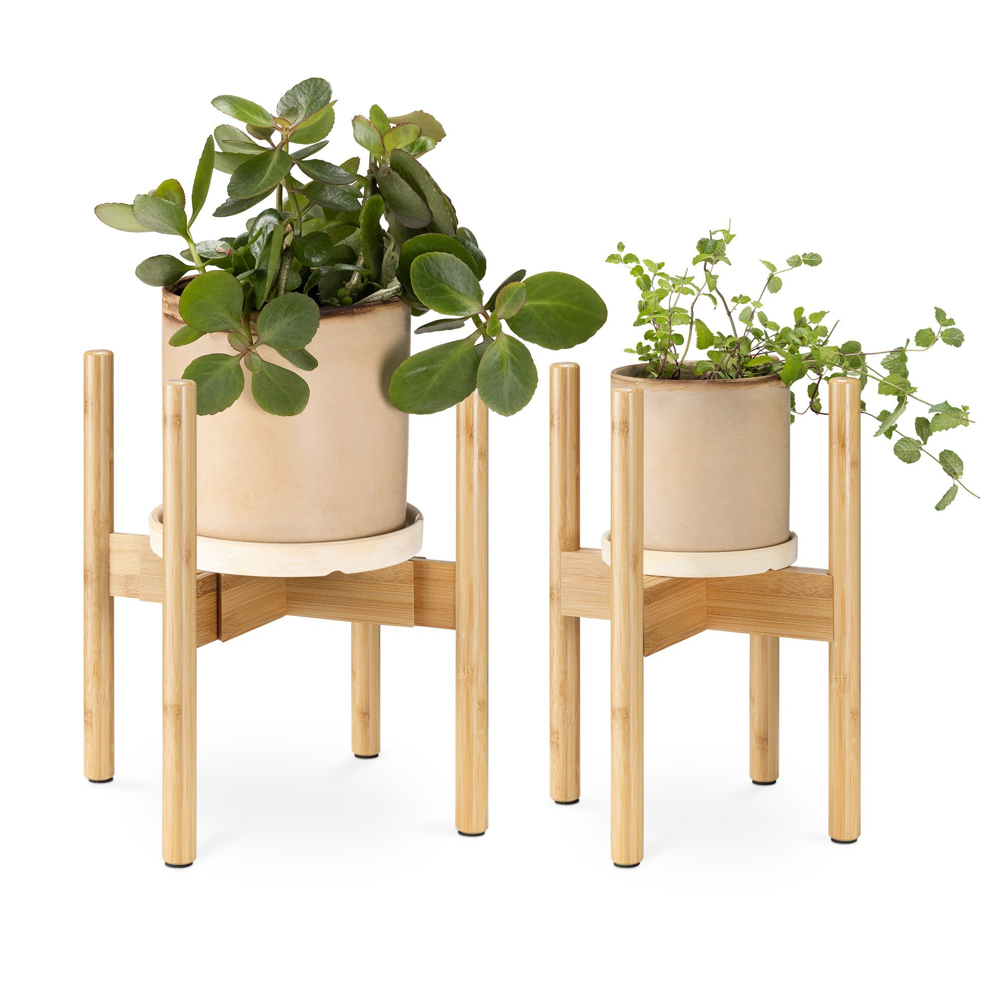 Navaris Blumenständer 2x Blumentopf Ständer Bambus aus flexible - Pflanzenständer