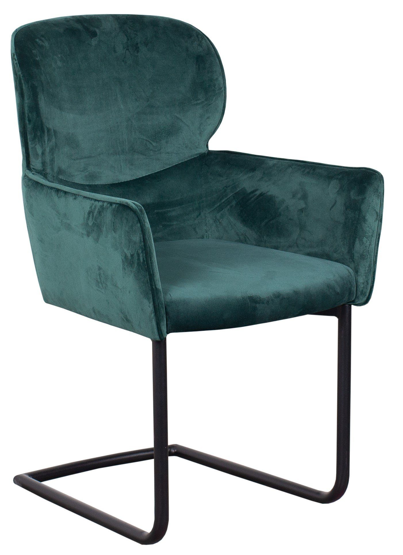 bene living dunkelgrün Metall-Gestell Sessel Rückenlehne hohe - gepolstert (Set, - - Esszimmer - Samt Armlehnen 4-St), Samtbezug - - - Venedig
