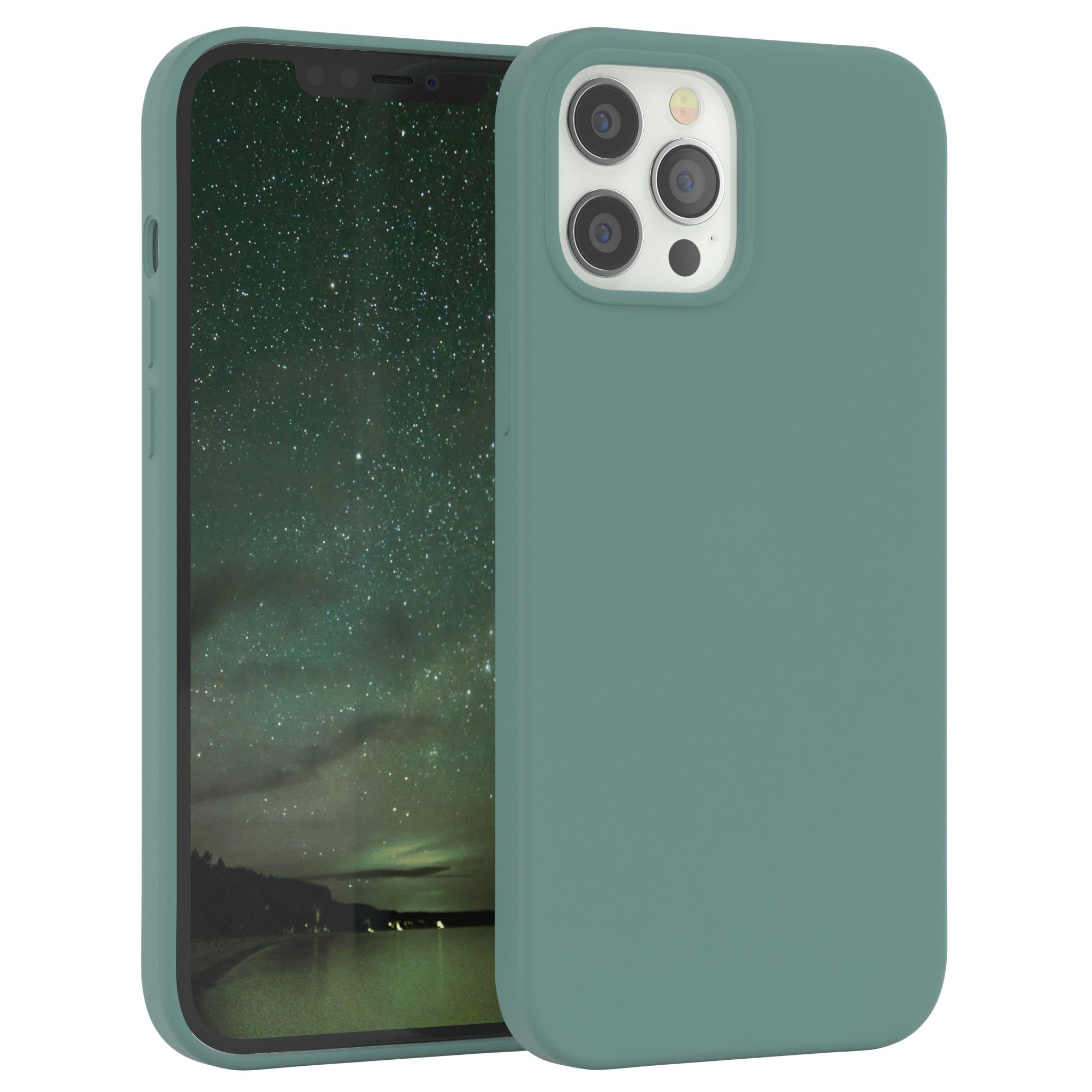 EAZY CASE Handyhülle Premium Silikon Case für Apple iPhone 12 Pro Max 6,7 Zoll, Silikonhülle Slimcover mit Displayschutz Hülle Cover Grün / Nachtgrün