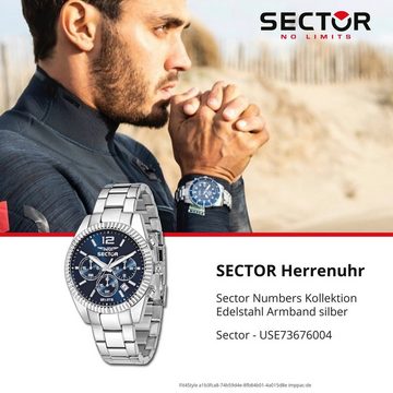 Sector Chronograph Sector Herren Armbanduhr Chrono, (Chronograph), Herren Armbanduhr rund, (ca. 43mm), Edelstahlarmband silber, Fashion
