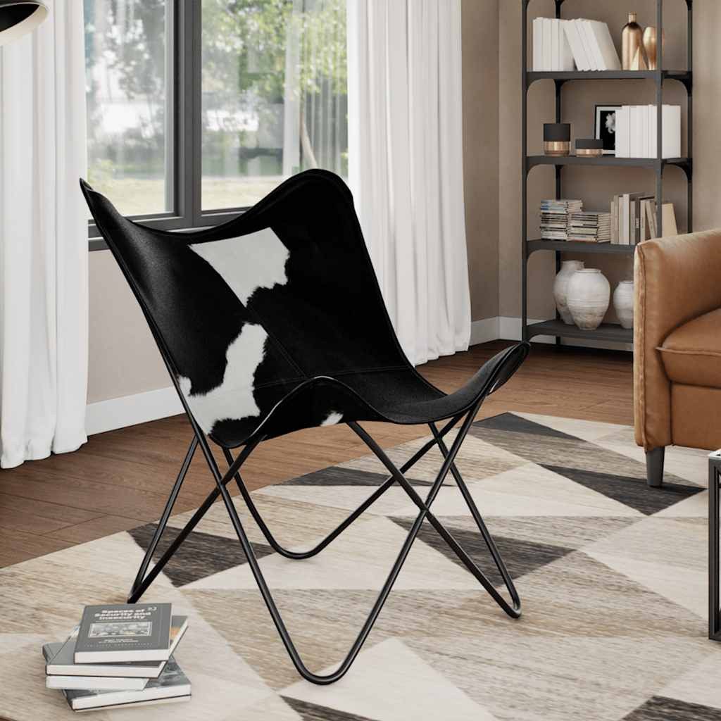 furnicato Sessel Butterfly Chair Vintage Kuhfell Schwarz Weiß 74x66x90 cm (1-St)