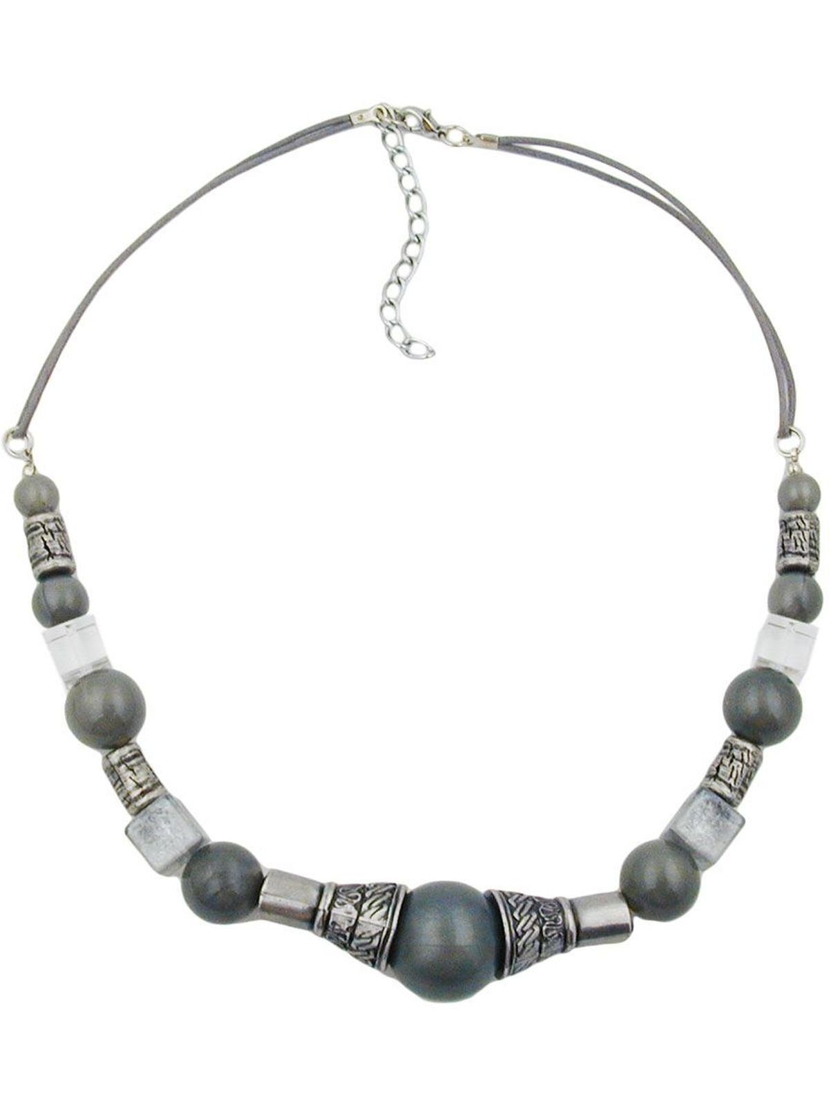 altsilberfarbig Kette Gallay Perlenkette (1-tlg) grau-seidig,