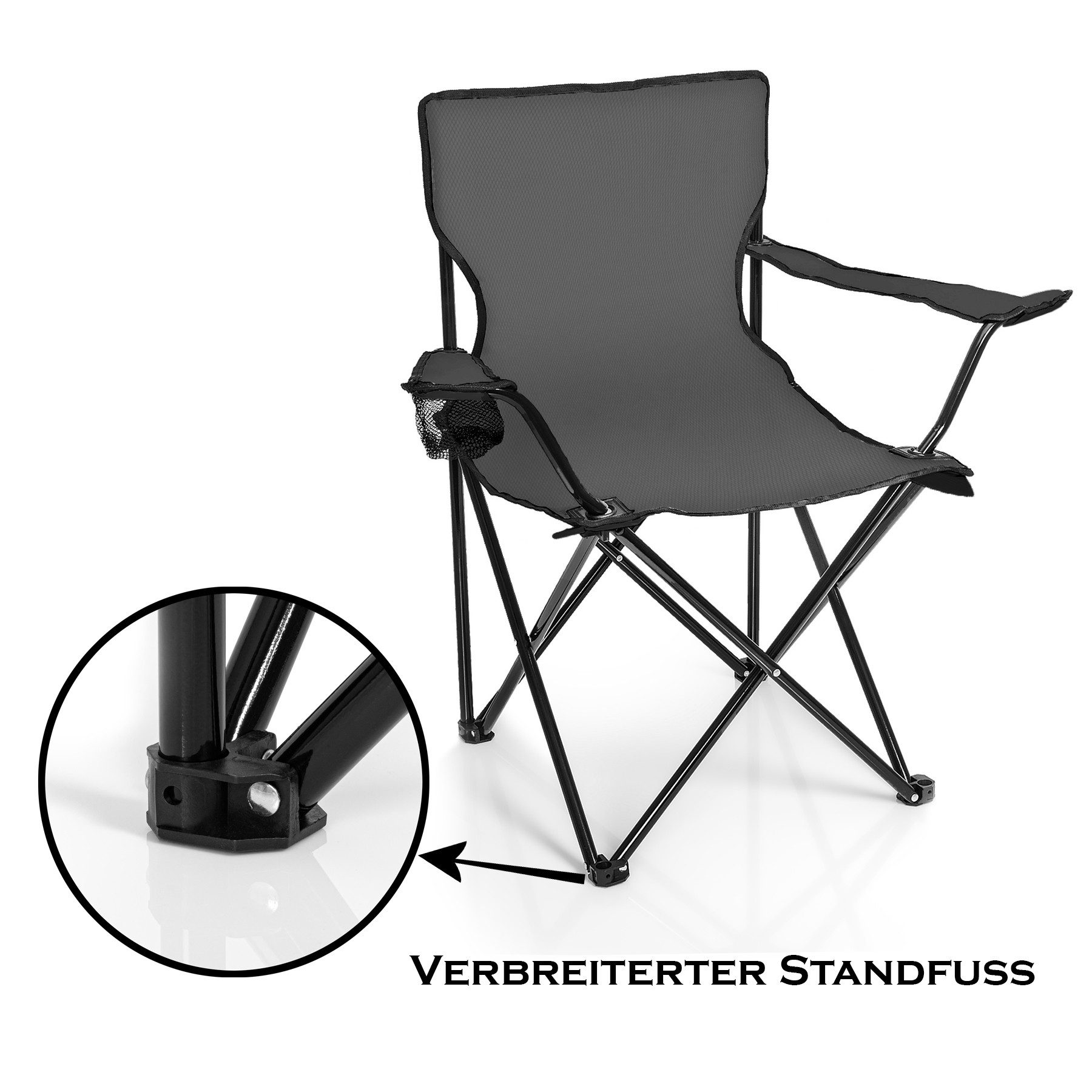 BigDean Campingstuhl Faltstuhl DUNKELGRAU Campingstuhl (Packung, 1 St), Klappbar, Belastbar 120kg, Leichtgewichtig, Breite Standfüße – Bild 5 von 5