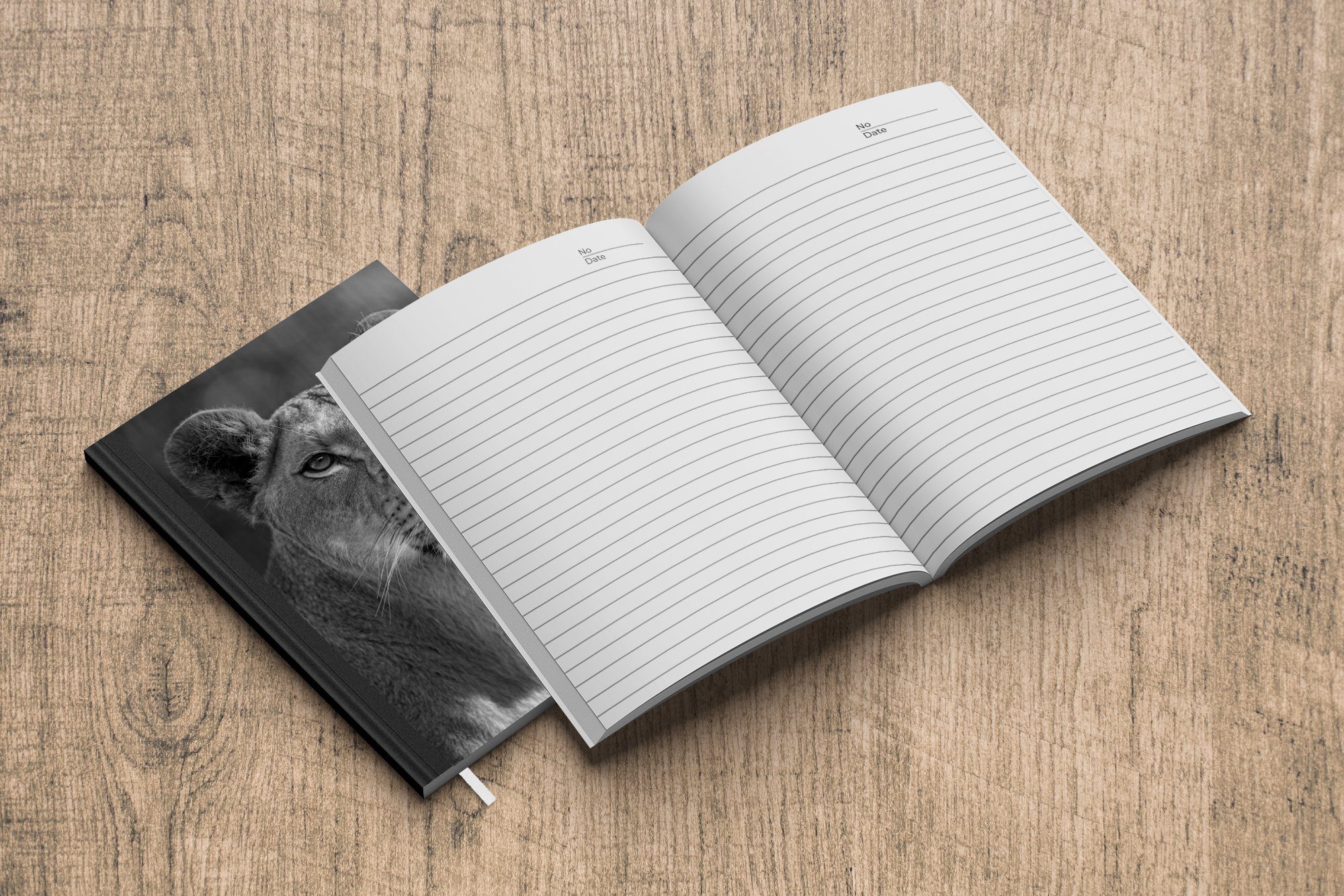 - Tagebuch, Journal, Hintergrund Porträt Haushaltsbuch jungen Löwin und, einer 98 A5, vor Seiten, Notizheft, Merkzettel, MuchoWow verblasstem schwarz Notizbuch