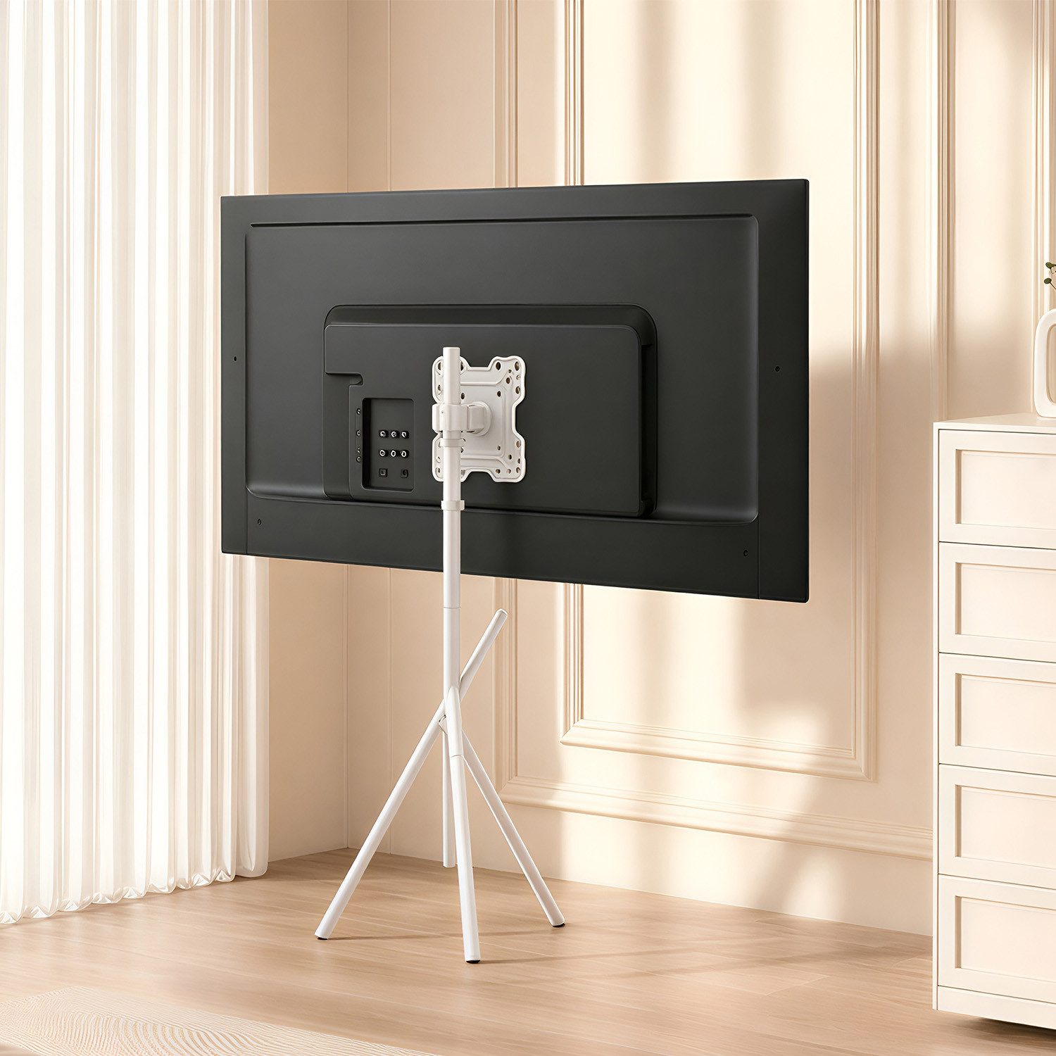 Maclean TV-Ständer MC-181 Bodenständer für Fernseher 27–55 60 kg, (bis 55 Zoll, Freistehend, Kabeldurchführungen und Kabelbinder)