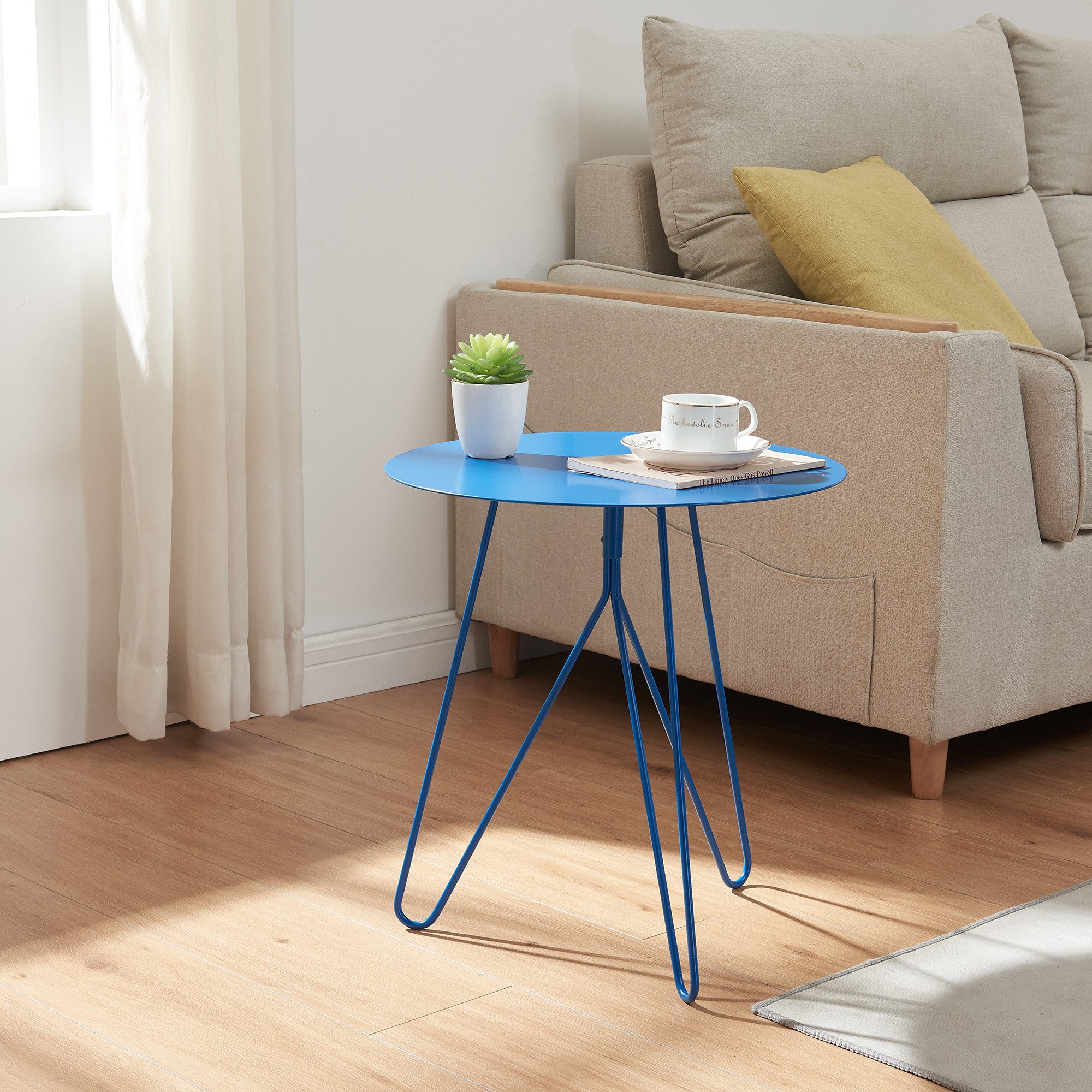 en.casa Beistelltisch, »Nopimi« Metall rund 45 x Ø43 cm Blau, matt
