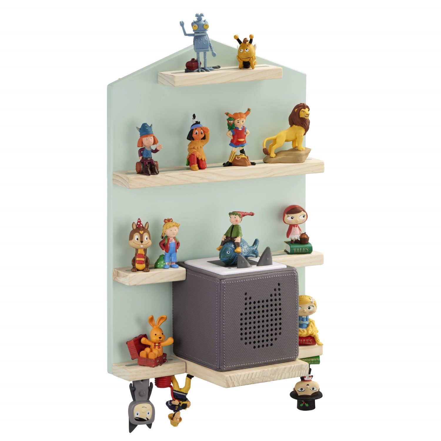 Hama Wandregal Holz-Regal Haus Wand-Regal Hänge-Regal Mint, passend für Tonie Box Tiger Box Tonies Figuren Ladestation