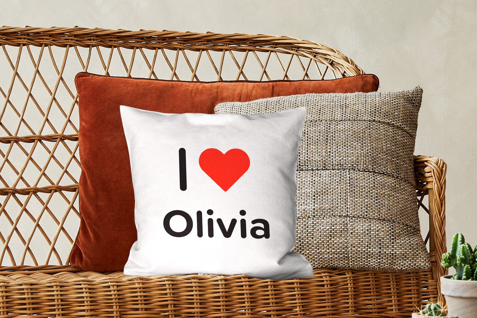 Ich liebe Olivia Mädchen, Sofakissen Wohzimmer, Schlafzimmer, Dekokissen Deko, Füllung MuchoWow - Zierkissen mit für -