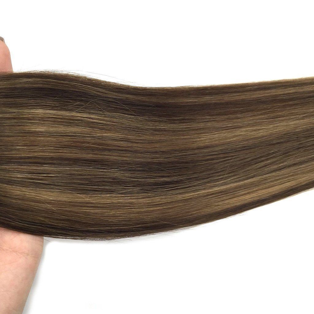 bis Tape-in-Haarverlängerung, 20 Echthaar-Extension Wennalife Stück Karamellblond Schokoladenbraun