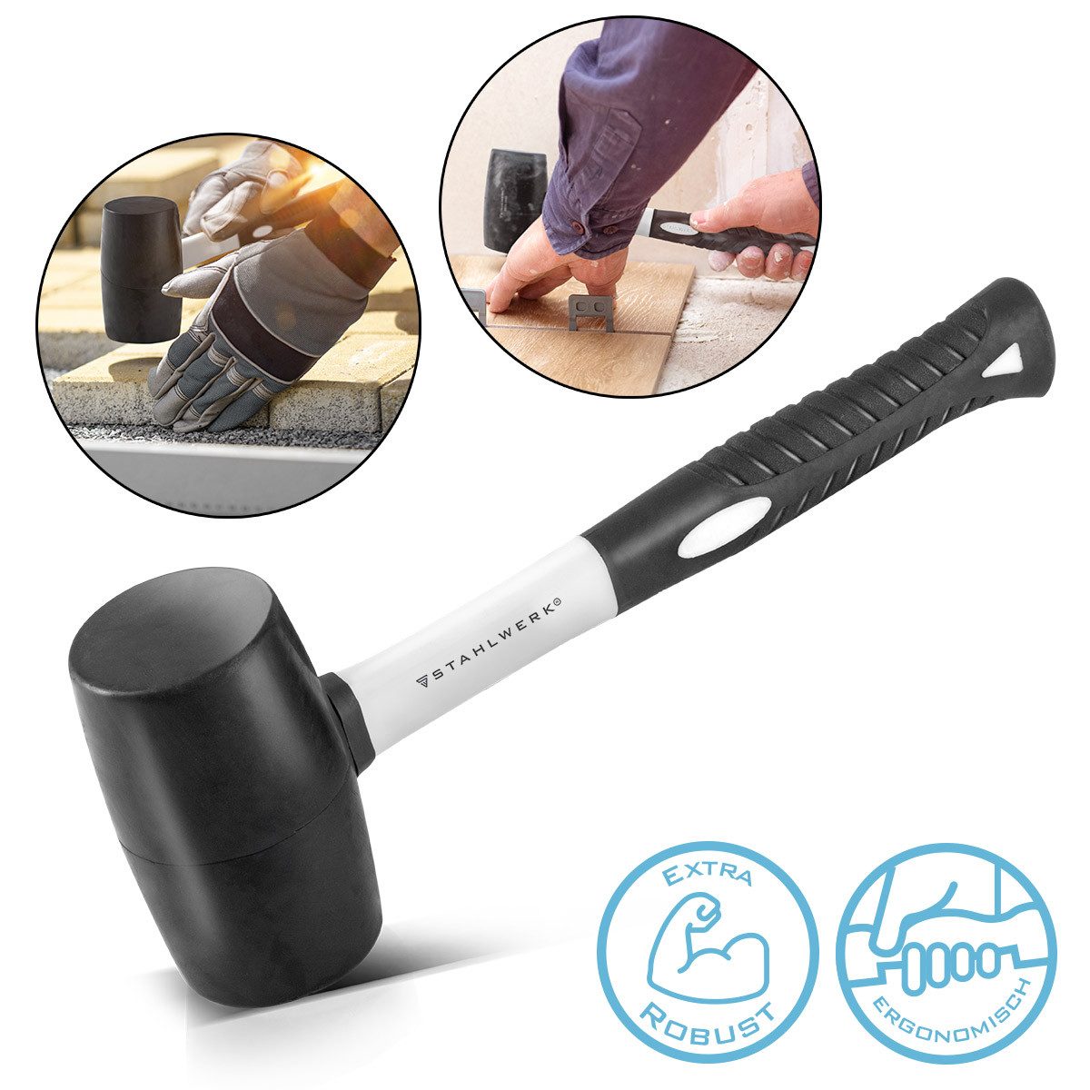 STAHLWERK Gummihammer Gummihammer mit 680 g Hammerkopf aus Vollgummi hochwertiger (Set, 1-St., Einzelgerät), Griff aus rutschsicherem Fiberglas