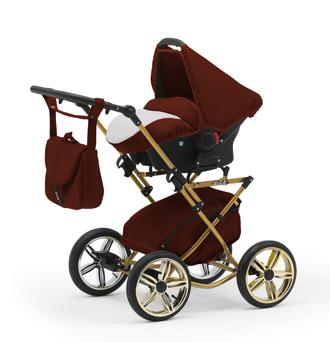 10 - Designs inkl. Kombi-Kinderwagen in in Sorento 13 Teile babies-on-wheels 3 Bordeuax-Weiß - Autositz 1