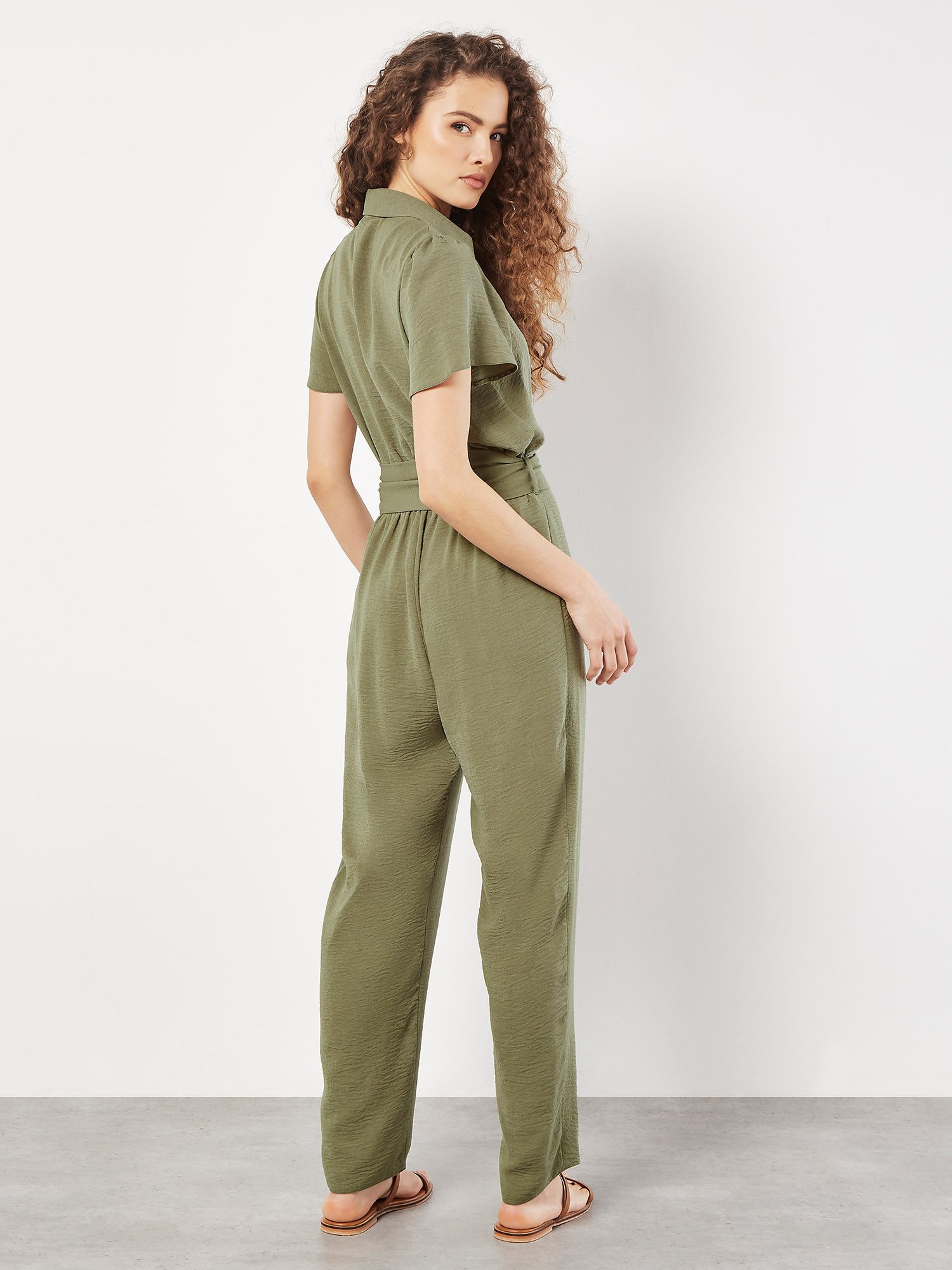 Apricot Jumpsuit Gathered Sleeve Button Down Jumpsuit (2-tlg) mit Knopfleiste, mit Taillengürtel