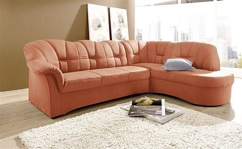 DOMO collection Ecksofa Papenburg, zeitlose Rückensteppung, elegante Armlehne, L-Form, mit Ottomane, wahlweise mit Bettfunktion