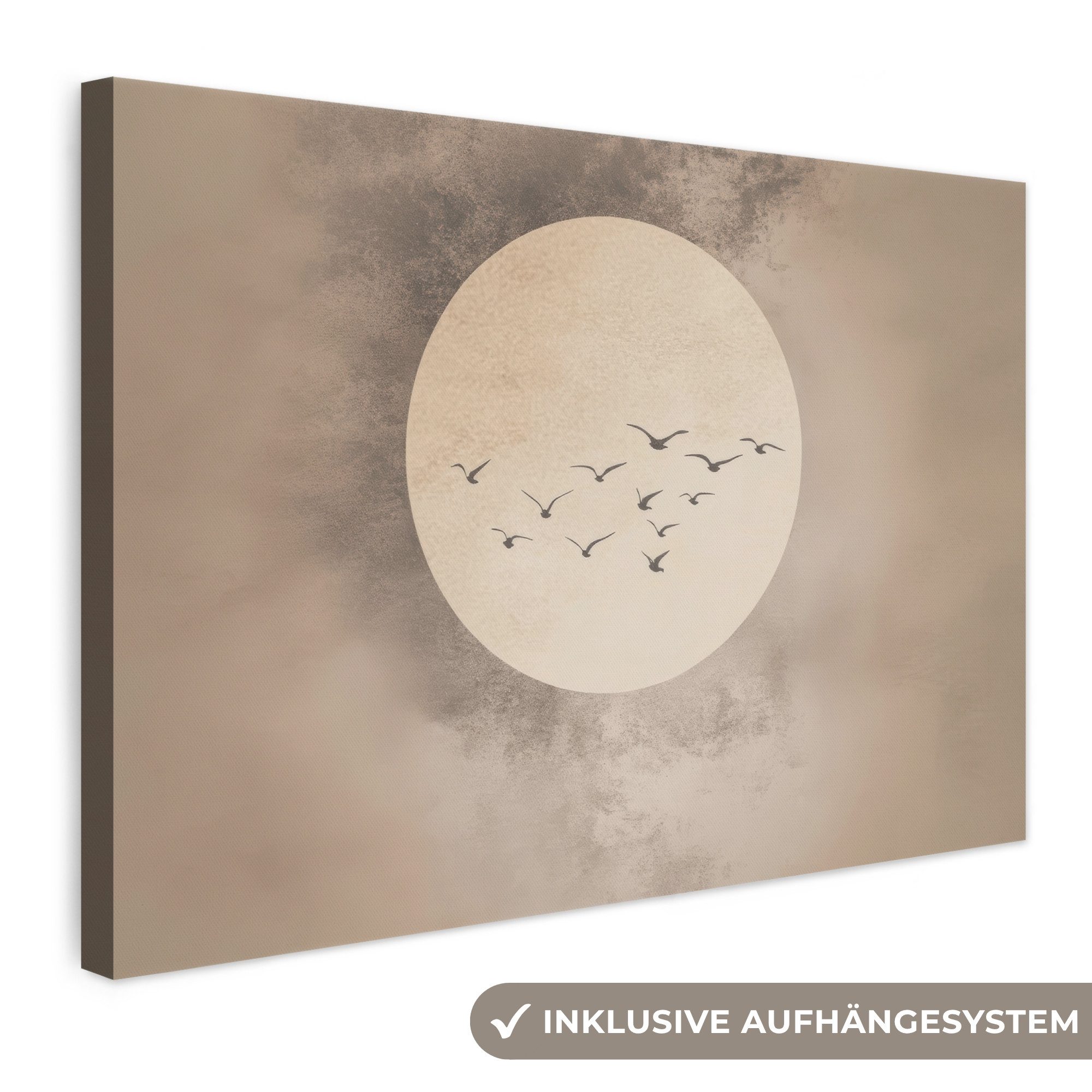 OneMillionCanvasses® Leinwandbild Vogel - Beige - Japanisch, Fotodruck (1 St), Leinwand Bilder Klein, Wand Dekoration Aesthetic 30x20 cm