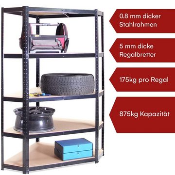 G-Rack Eckregal Ecke Regal: 180 x 90 x 90 x 60 - 1 Bay - Schwarz - 5 Etagen, 2-tlg., Schwarz 1 Regalfreistehendes Steckregal