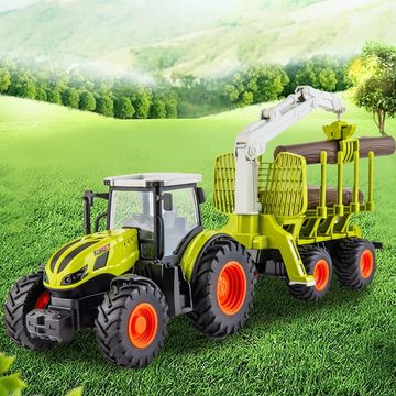 Esun RC-Traktor Ferngesteuerter Traktor Ferngesteuert, RC Traktor mit Anhänger (Set, Komplettset), Holzgreifer, 4 Holzstreifen, LKW spielzeug ab 3 4 5 6 jahre