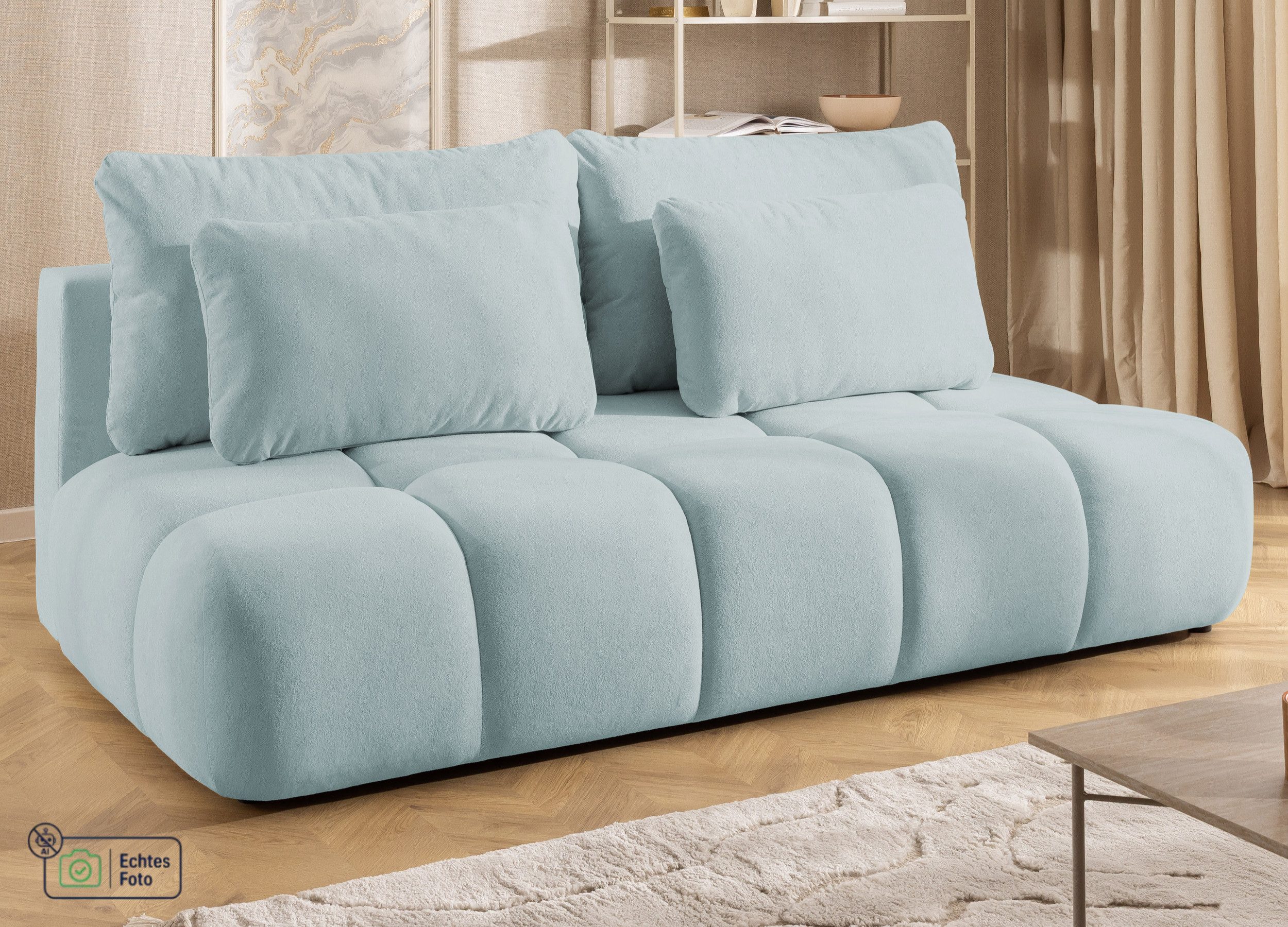 S-Style Möbel Schlafsofa Belluno aus Plüschstoff mit tiefen Steppungen in Bubble-Optik, mit Bettkasten und Wellenfederung