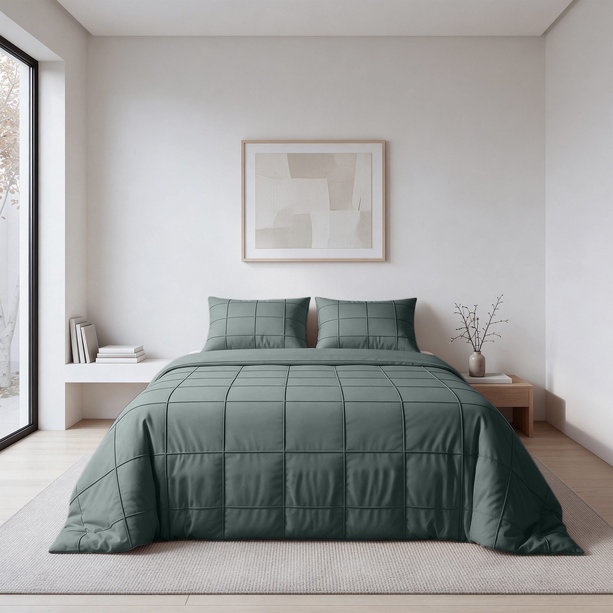 Sitheim® Bettwäsche SLEEPTIME FRESH CHECK PINTUCK Bettbezug & Kissenbezüge, Mikrofaser, 3 teilig