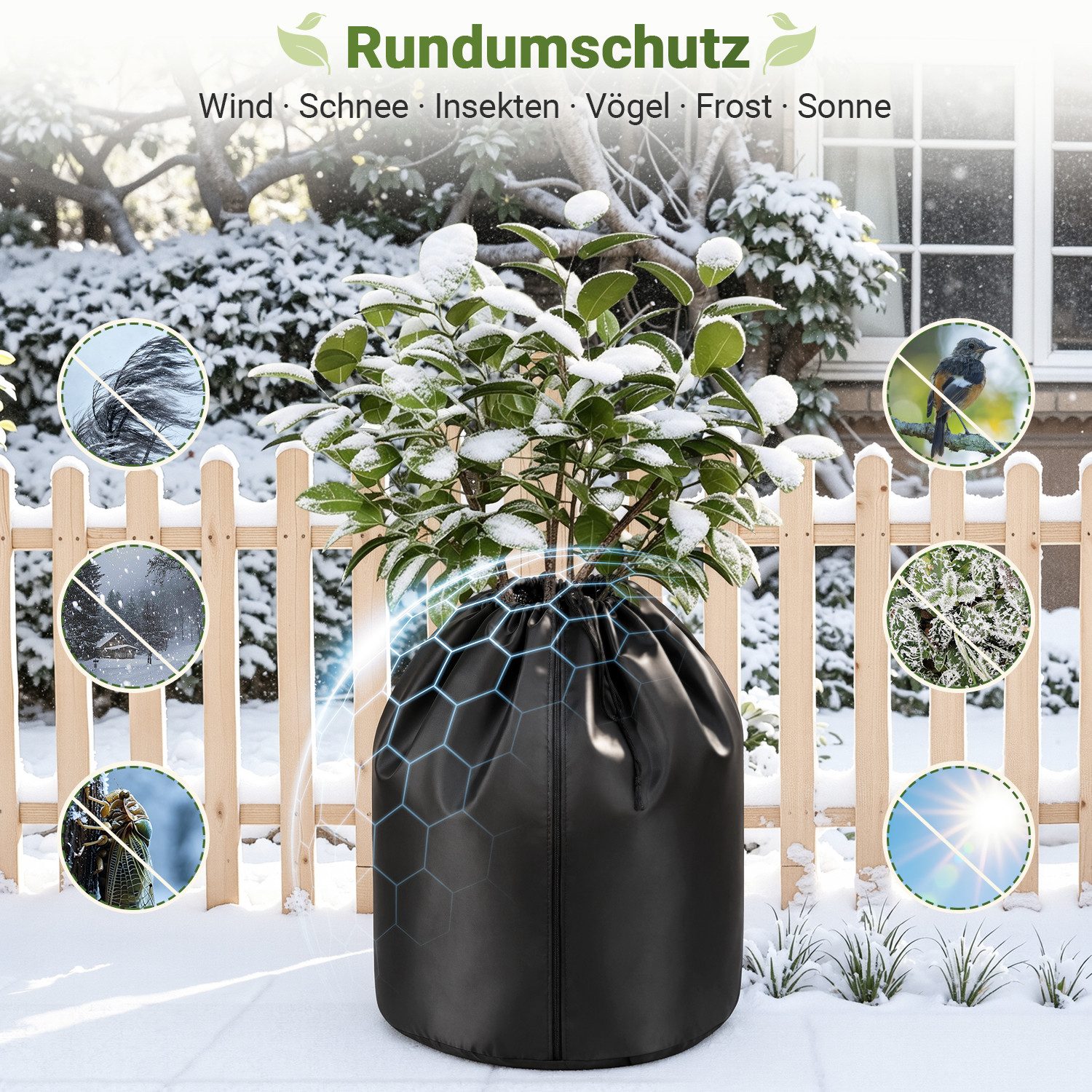 Clanmacy Winterschutzvlies 2er Winterschutz Pflanzen 50x45 cm Schwarz für Kübelpflanzen – Bild 5 von 5