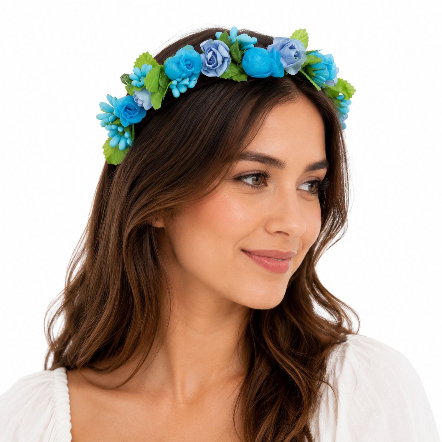 Trachtenland Diadem Blumen Haarkranz 'Liliana' mit Rosen, Türkis