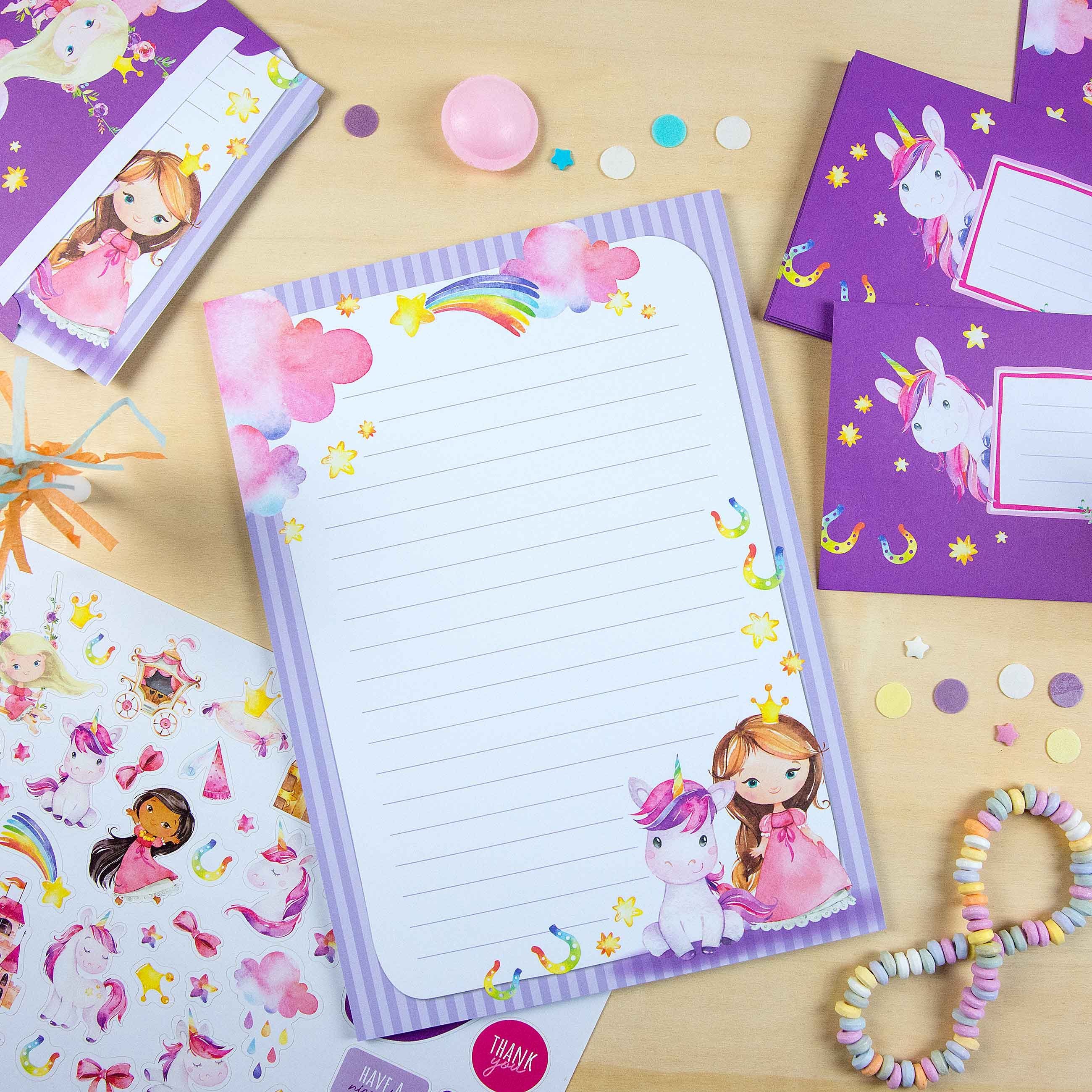 Thumbnail - PAPIERDRACHEN Briefpapier Briefblock Set - 50 bunt bedruckte Briefbögen -Briefpapier, Briefpapier mit Stickerbogen - 20 ...