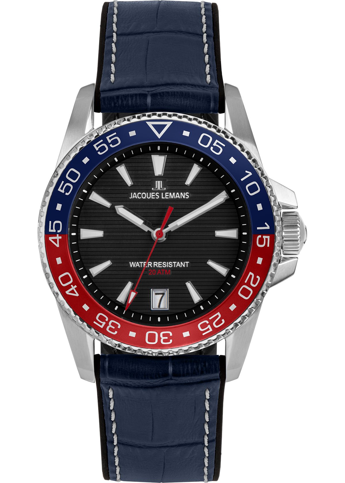 Jacques Lemans Quarzuhr Liverpool Diver 1-2205D, Armbanduhr, Herrenuhr, Lederarmband, analog, Tag