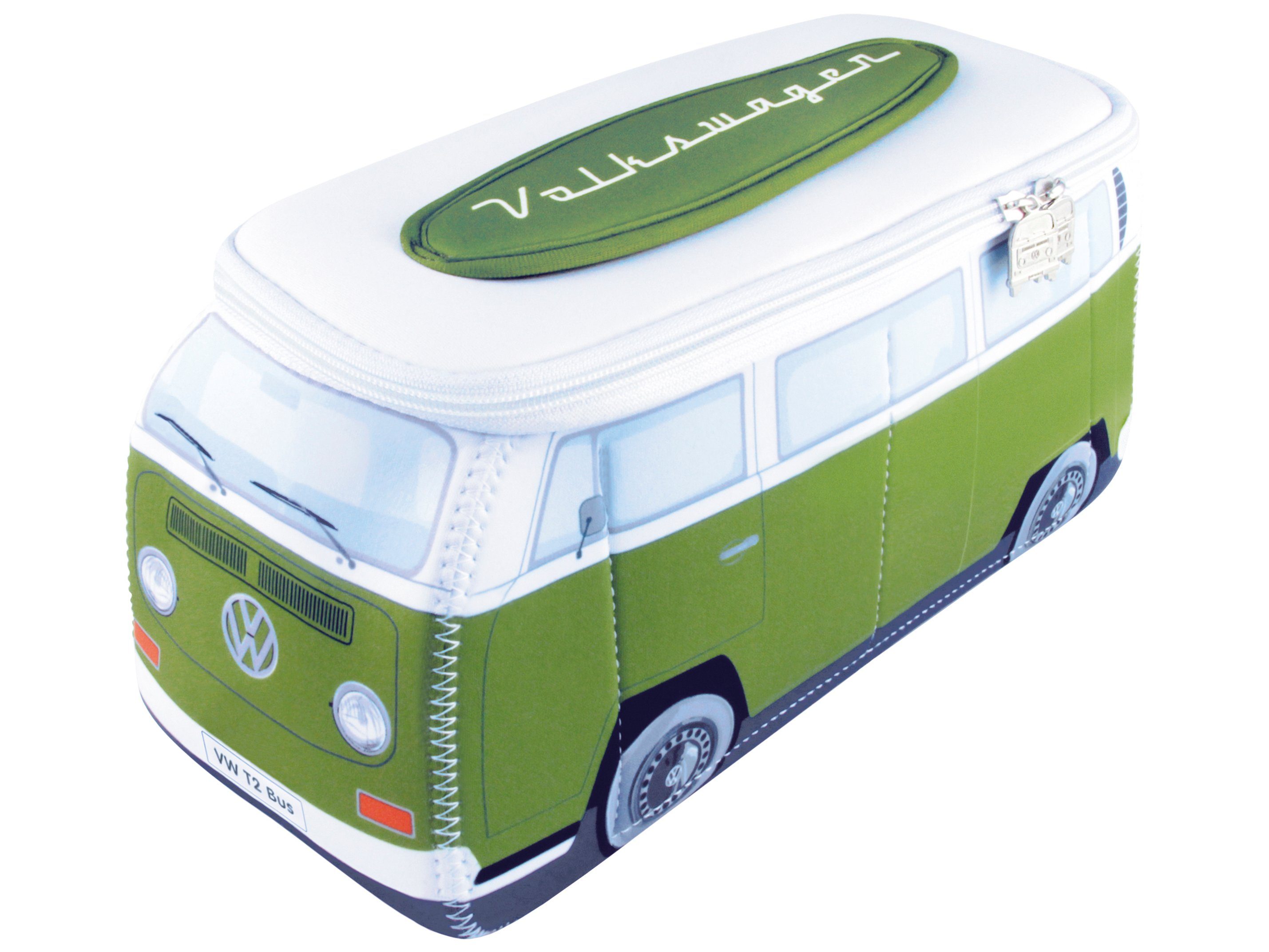 VW Collection by BRISA Kulturbeutel Volkswagen Universaltasche im VW Bulli T2 Design, Universaltasche aus Neopren, 30 x 14 x 12 cm Grün