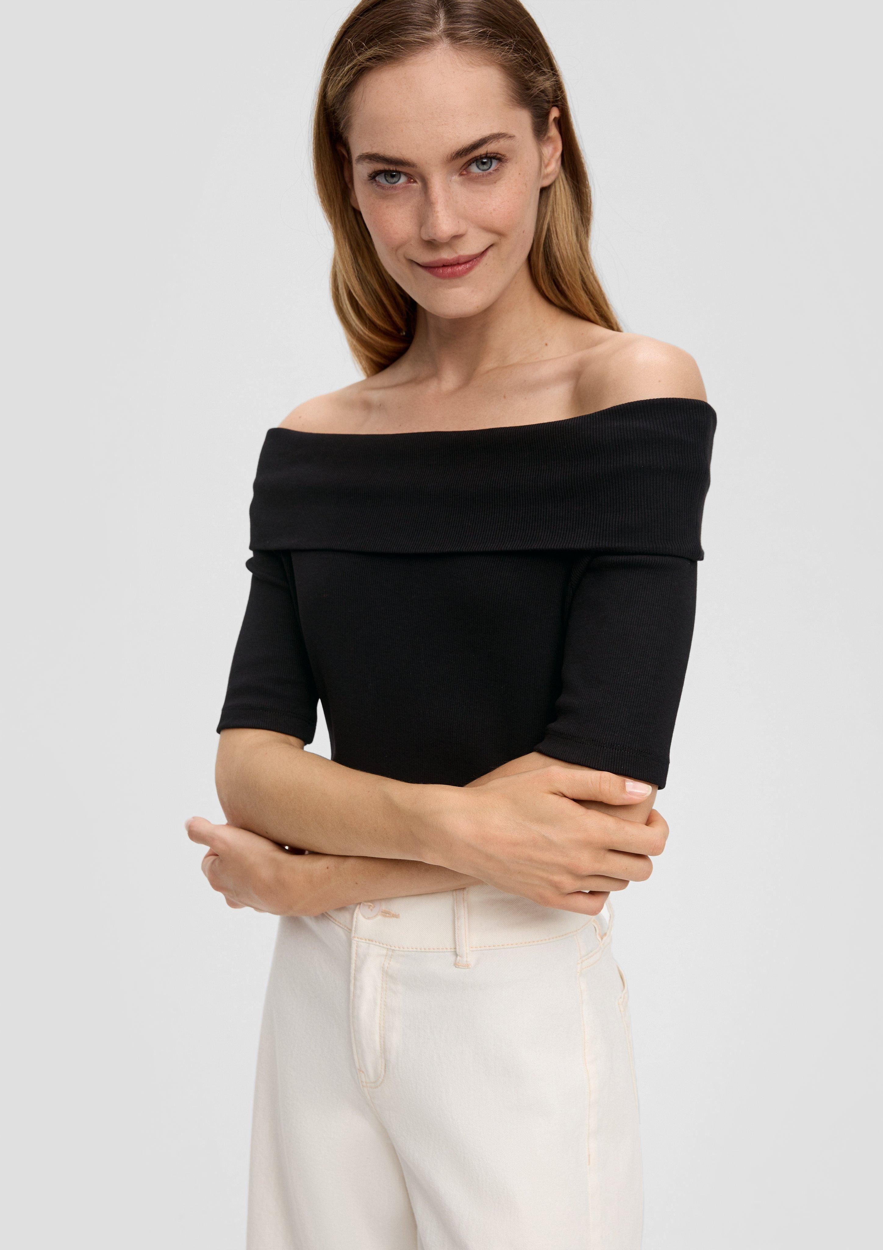 s.Oliver Kurzarmshirt Stretchiges Rippshirt mit Carmen-Ausschnitt günstig online kaufen